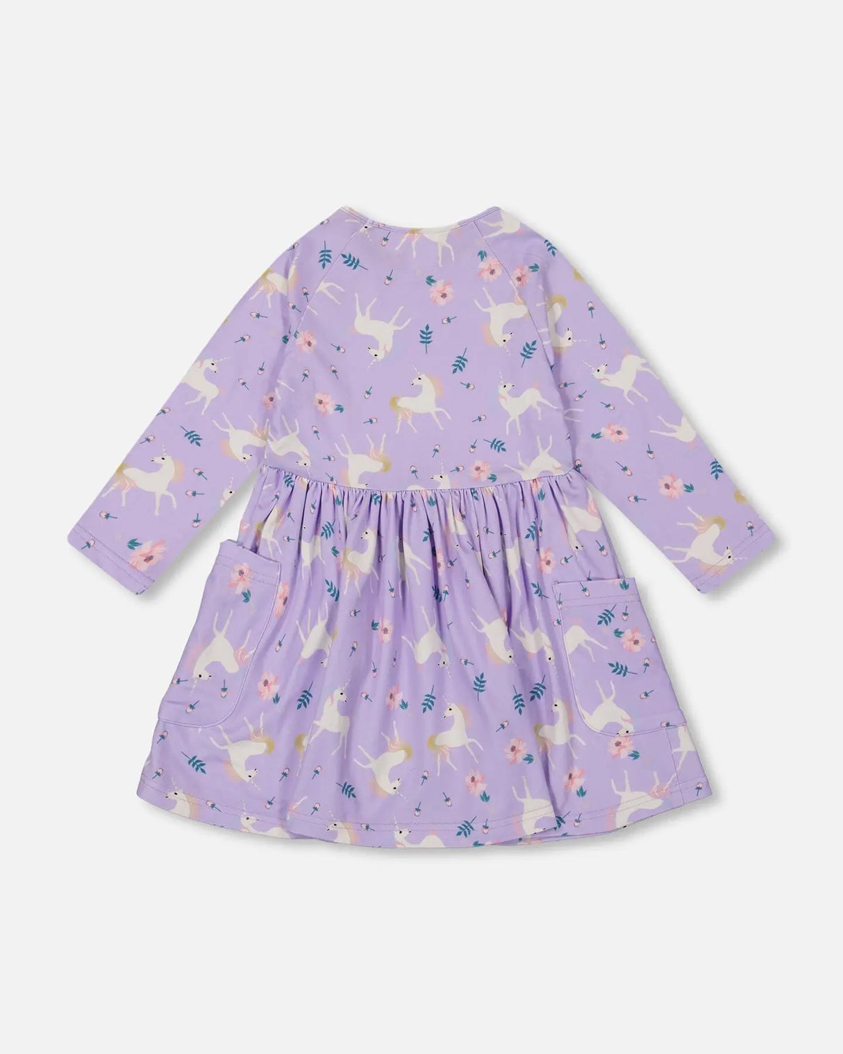 Jersey Dress With Pockets Lilac Unicorn Print | Deux par Deux | Jenni Kidz