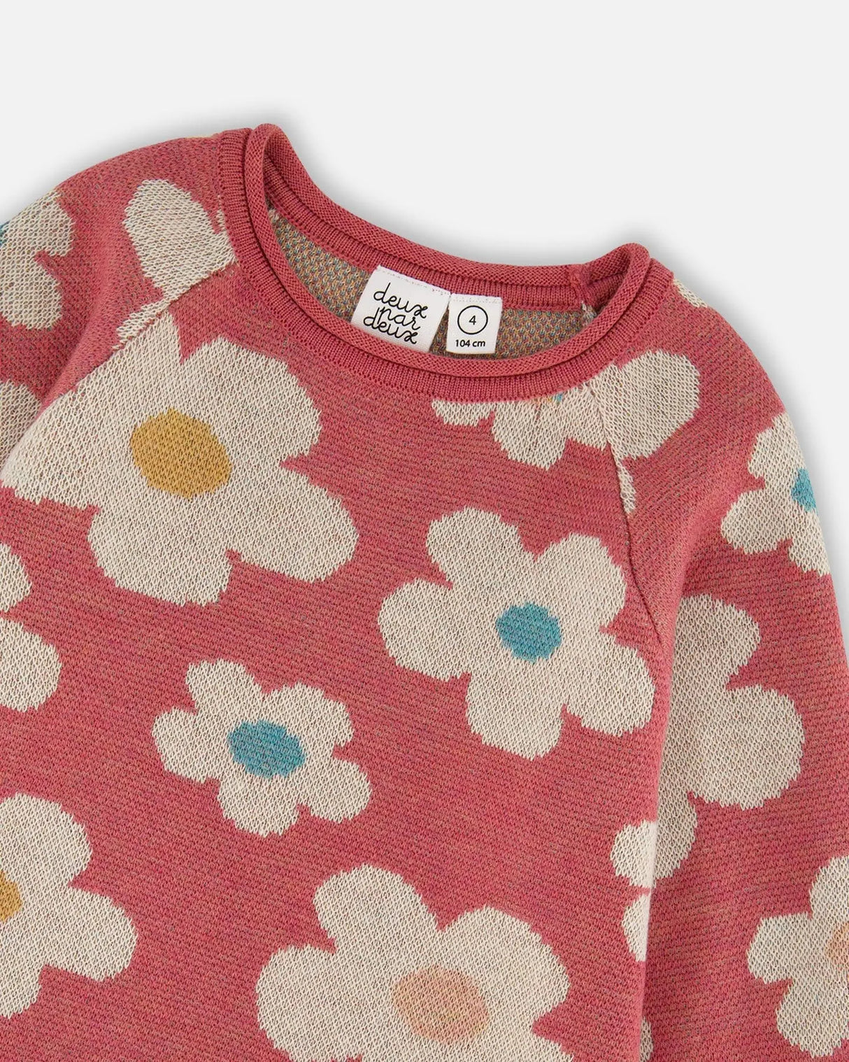 Knitted Dress With Flower Jacquard Old Pink And Beige | Deux par Deux | Jenni Kidz