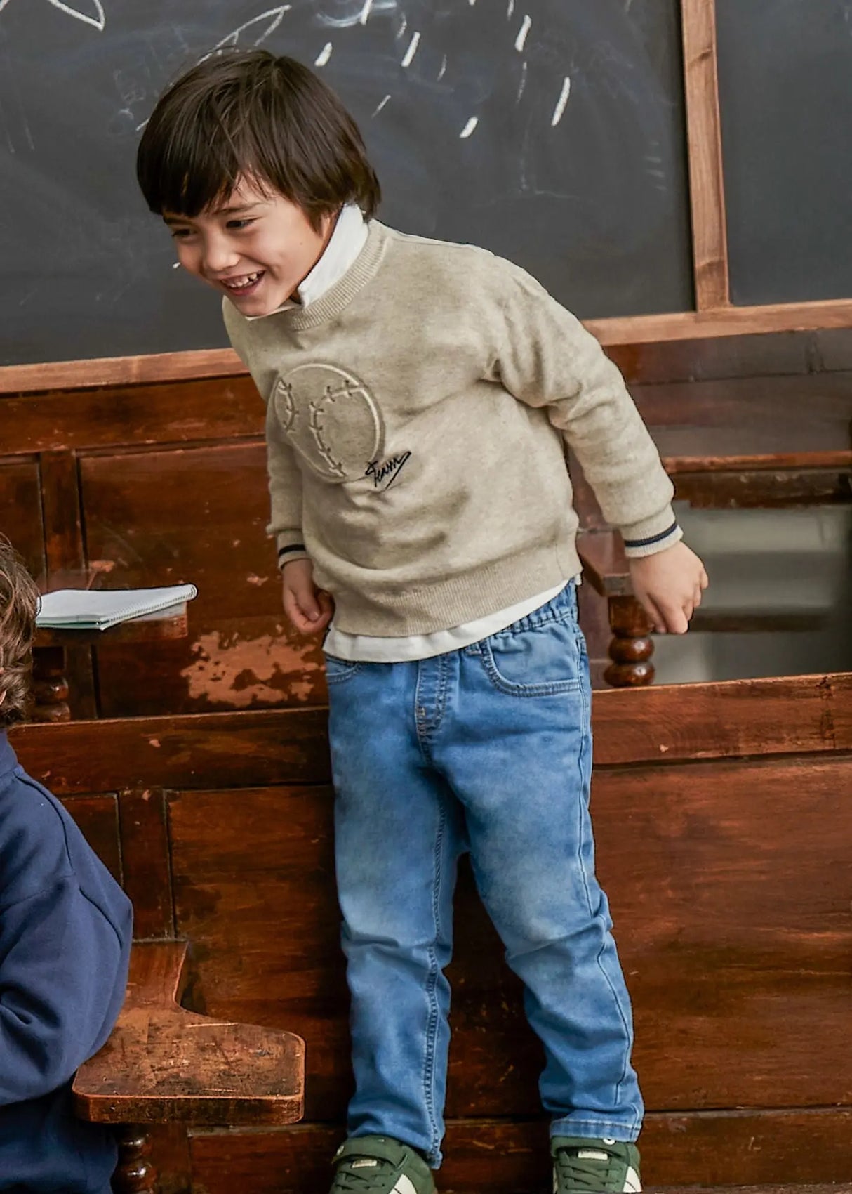 Lifestyle photo boy wearing Mayoral jogger jeans