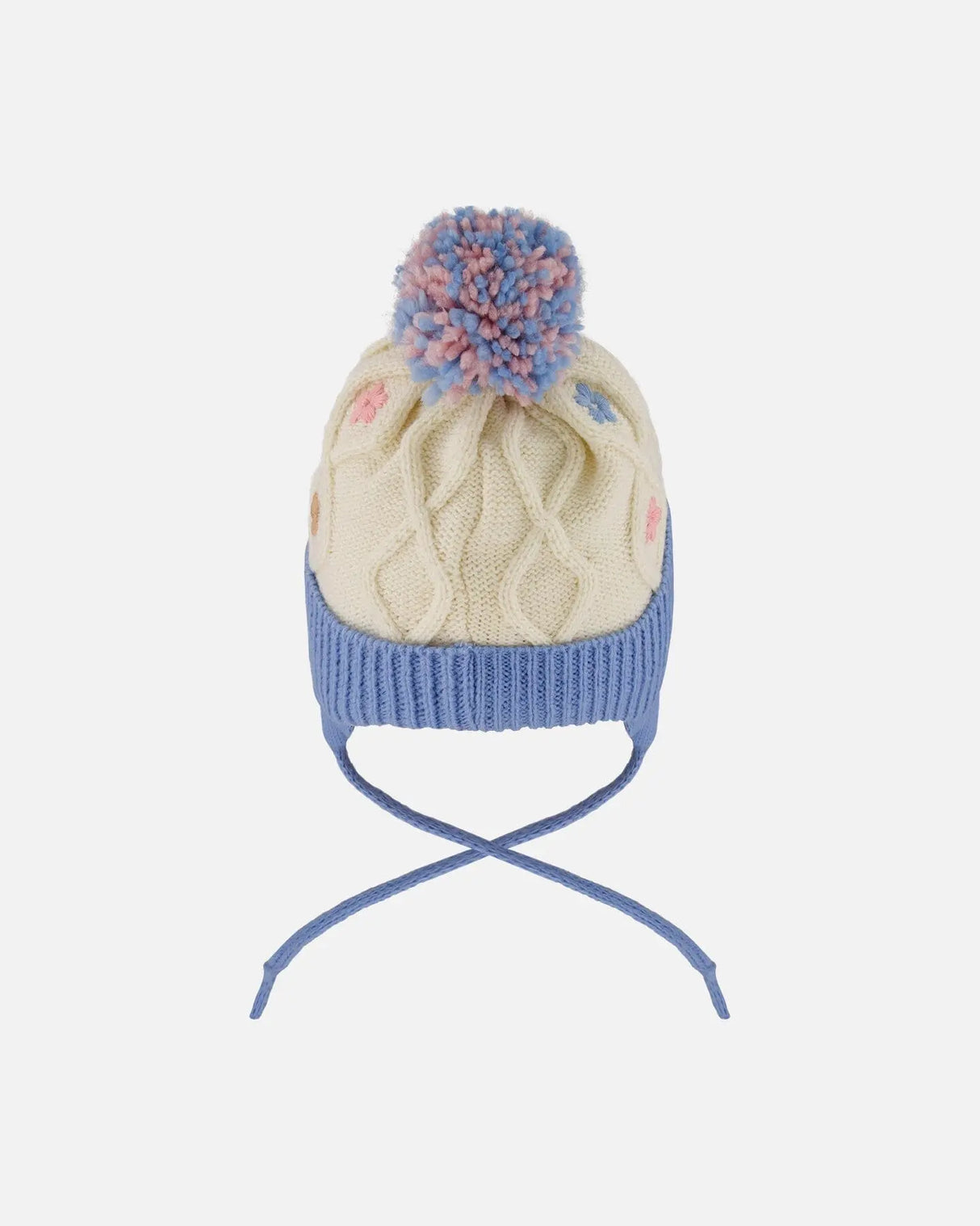 Lined Knit Hat With Ears Off-White And Blue | Deux par Deux | Jenni Kidz