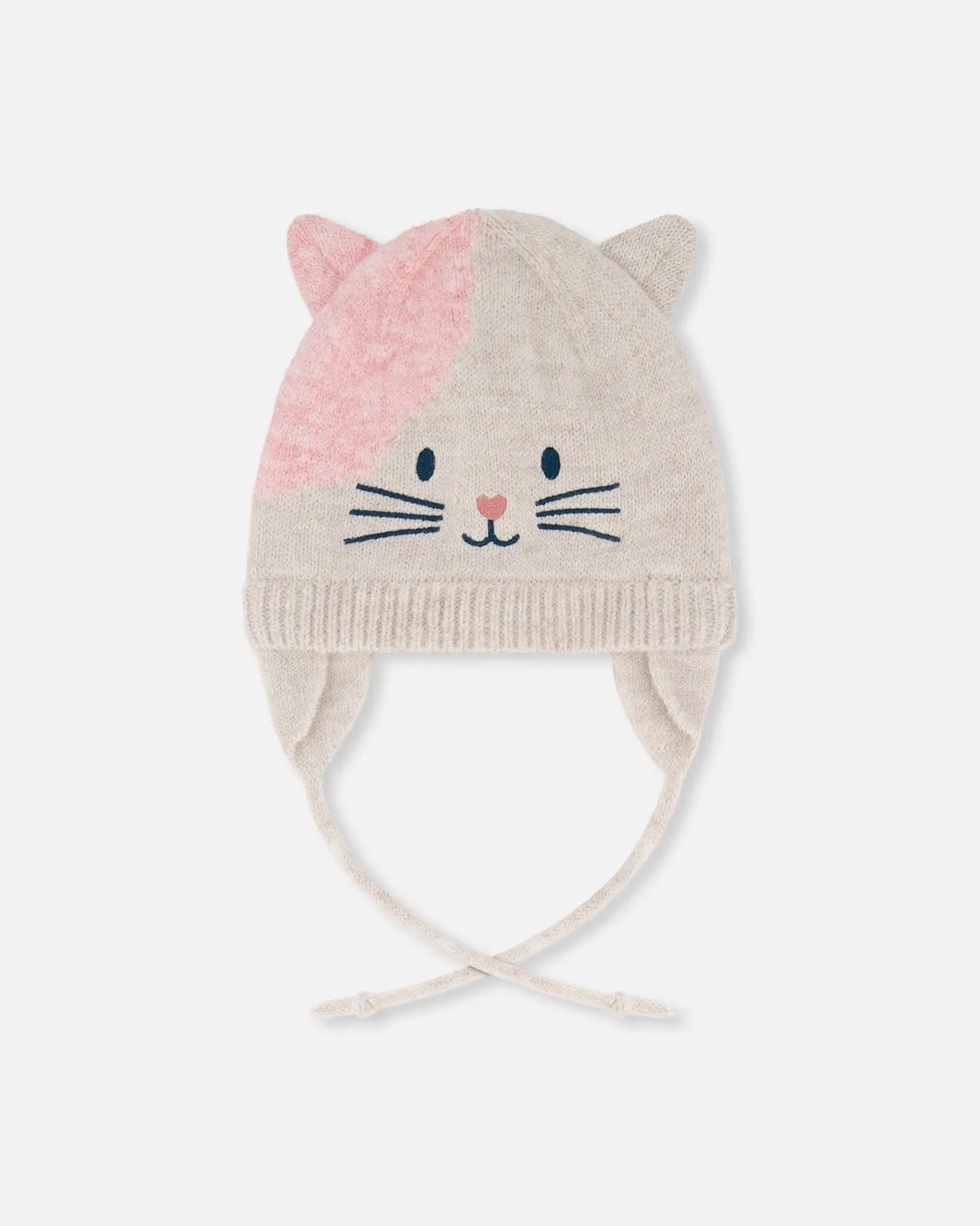 Lined Knit Hat With Ears Off-White And Pink | Deux par Deux | Jenni Kidz