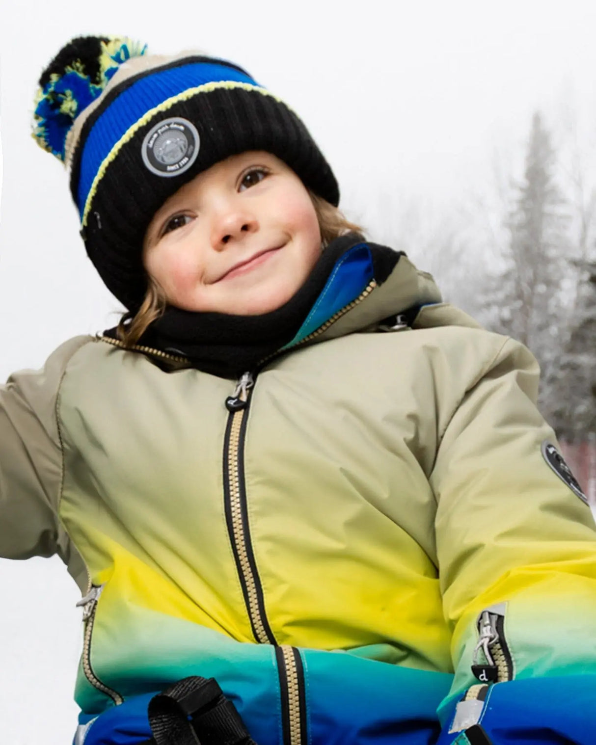 Lined Knit Pompom Hat Black, Taupe And Lime Green | Deux par Deux | Jenni Kidz