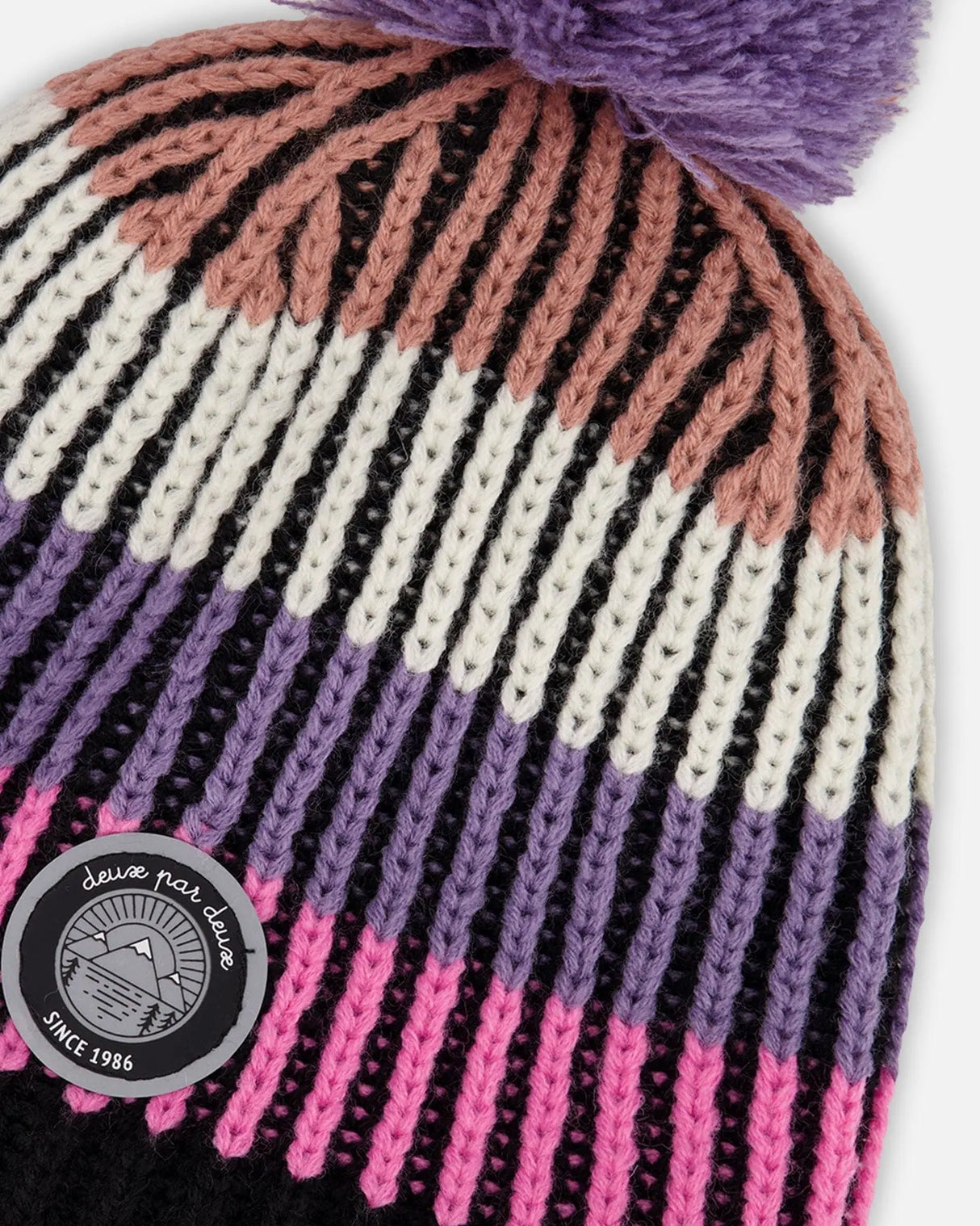 Lined Knit Pompom Hat Pink And Purple And Black | Deux par Deux | Jenni Kidz