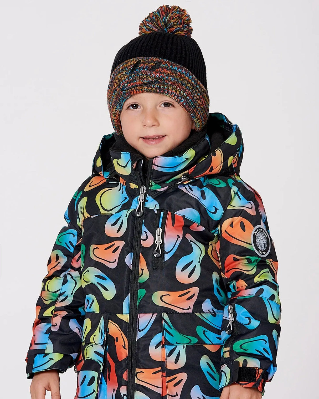 Lined Knit Winter Hat With Pompom Black And Multicolor | Deux par Deux | Jenni Kidz