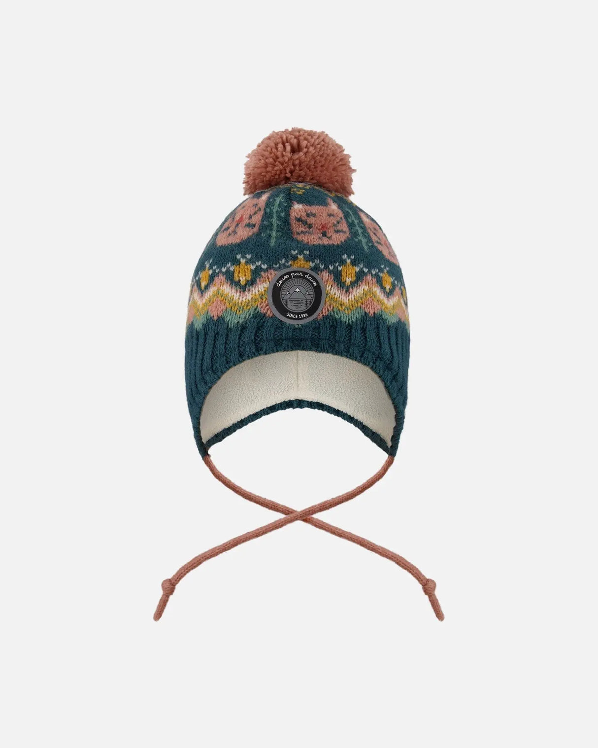 Lined Peruvian Knit Pompom Hat Green And Pink | Deux par Deux | Jenni Kidz