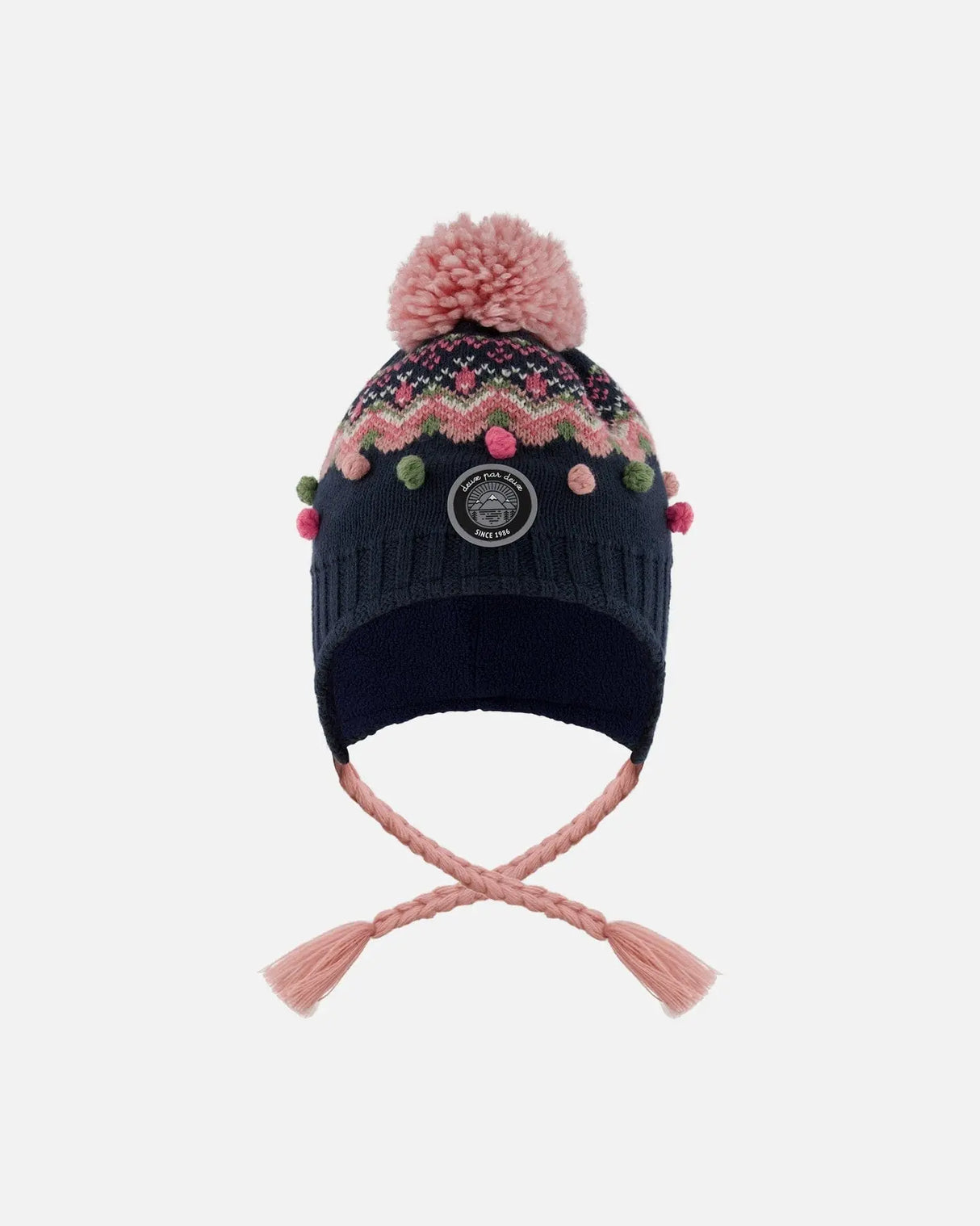 Lined Peruvian Knit Pompom Hat Navy Blue And Pink | Deux par Deux | Jenni Kidz