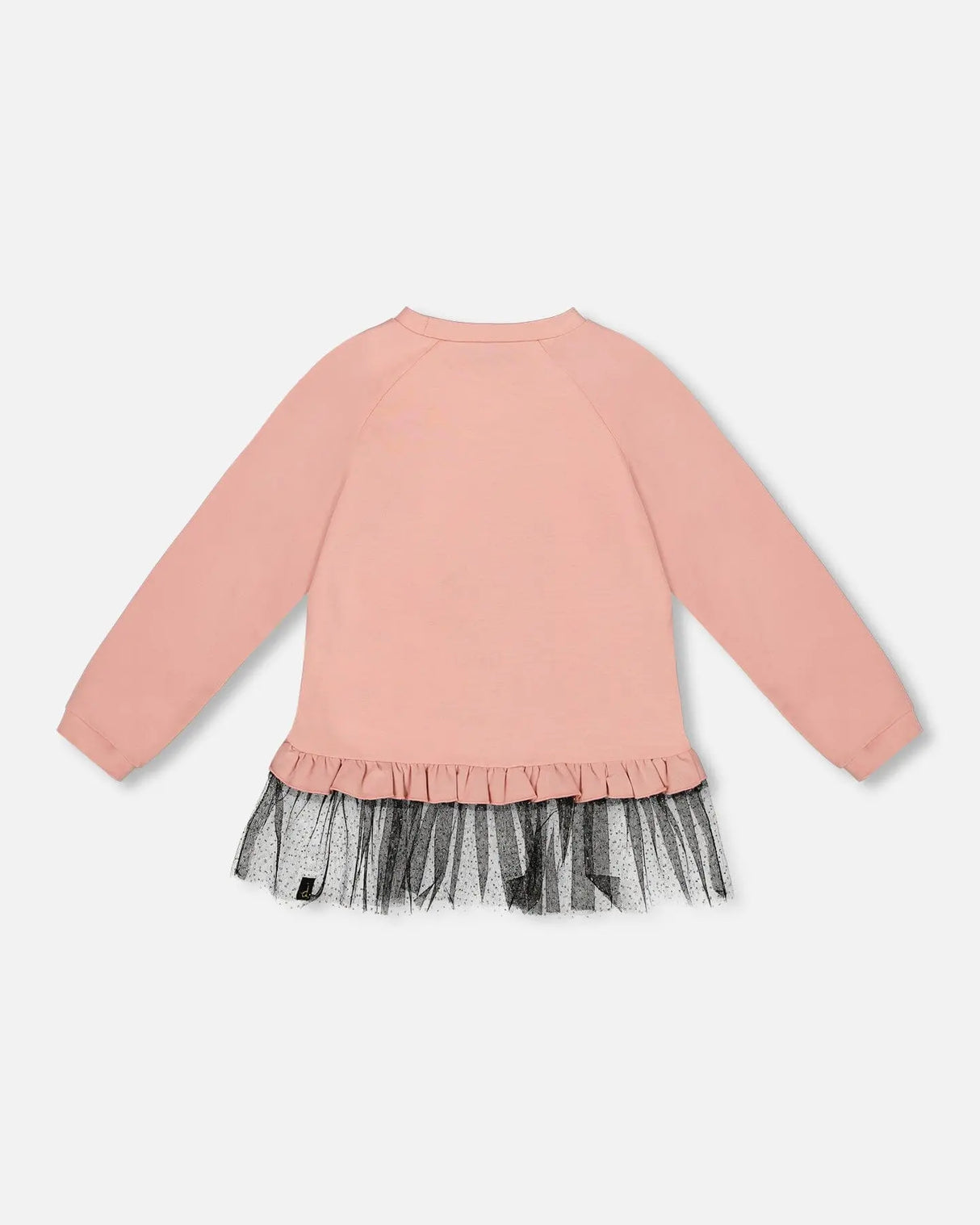 Long Bi-Material Top Dusty Pink With Mesh Ruffle Hem And Leopard Print | Deux par Deux | Jenni Kidz