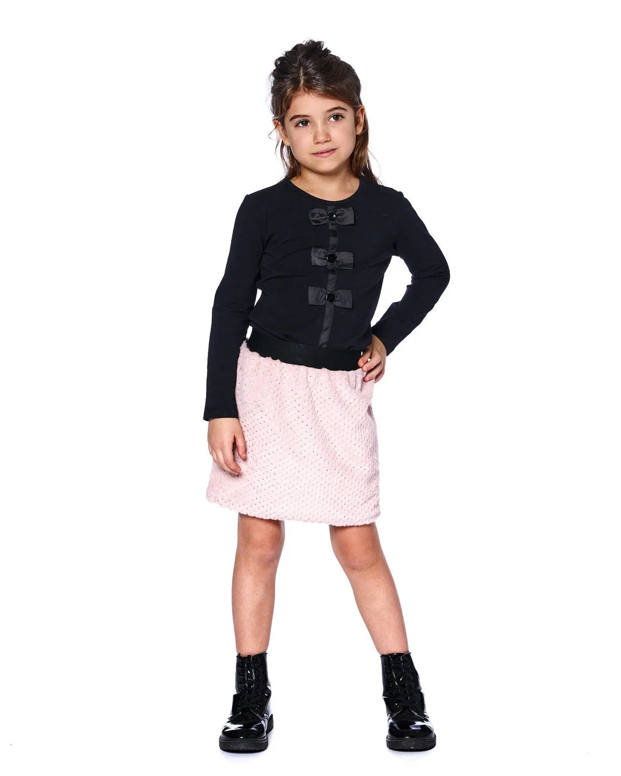 Long Sleeve Organic Cotton Jersey Bow Tee Black | Deux par Deux | Jenni Kidz