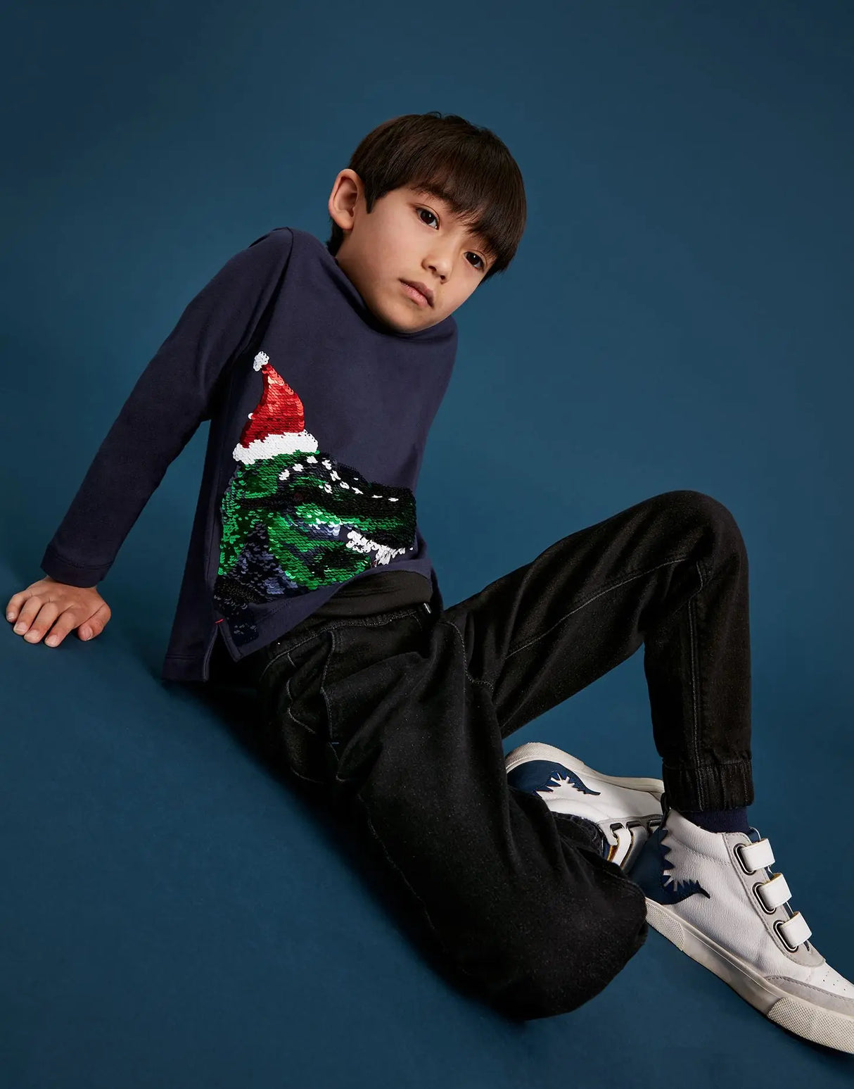 Long Sleeve Two-way Sequin Christmas Dinosaur T-Shirt | Joules | Joules | Jenni Kidz