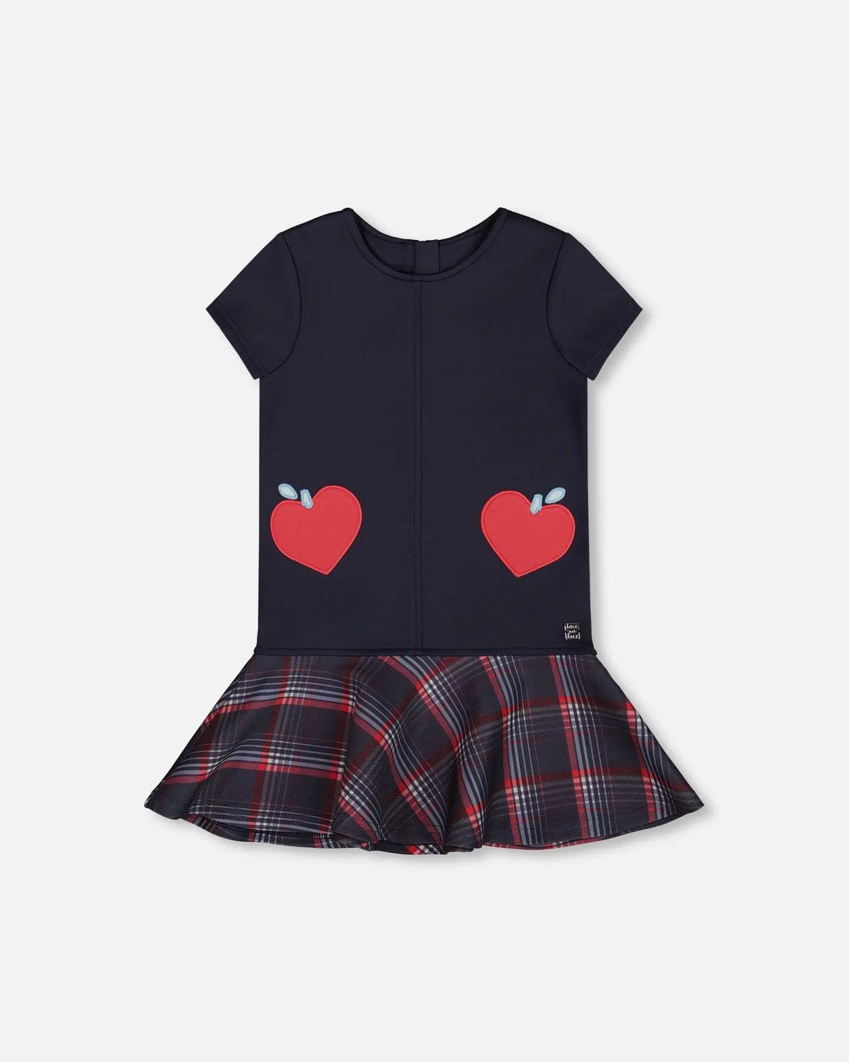 Milano Dress Navy Blue With Plaid Flounce | Deux par Deux | Jenni Kidz