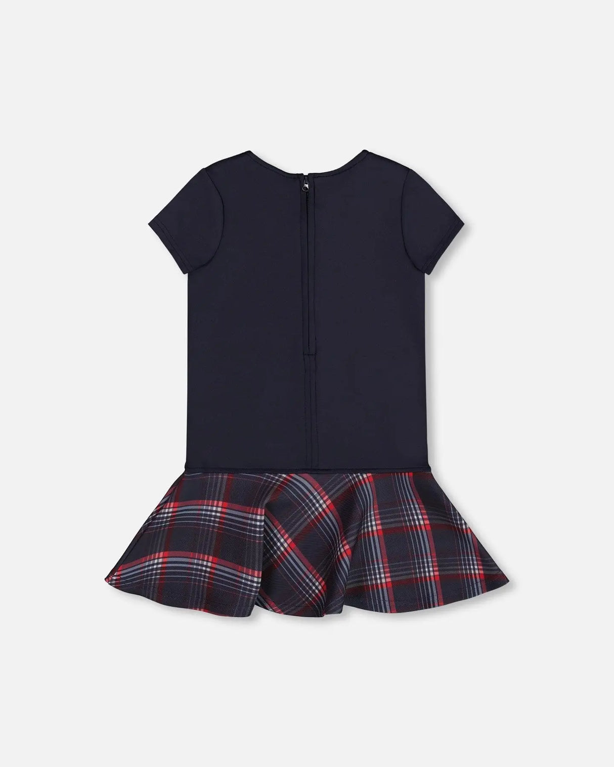 Milano Dress Navy Blue With Plaid Flounce | Deux par Deux | Jenni Kidz