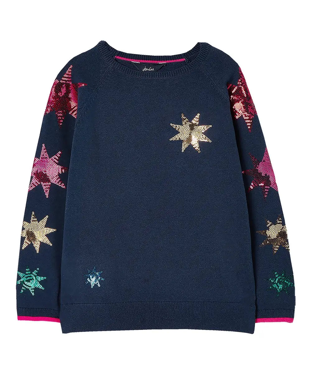 Navy & Goldtone Sequin Star Miranda Sweater - Girls | Joules | Joules | Jenni Kidz