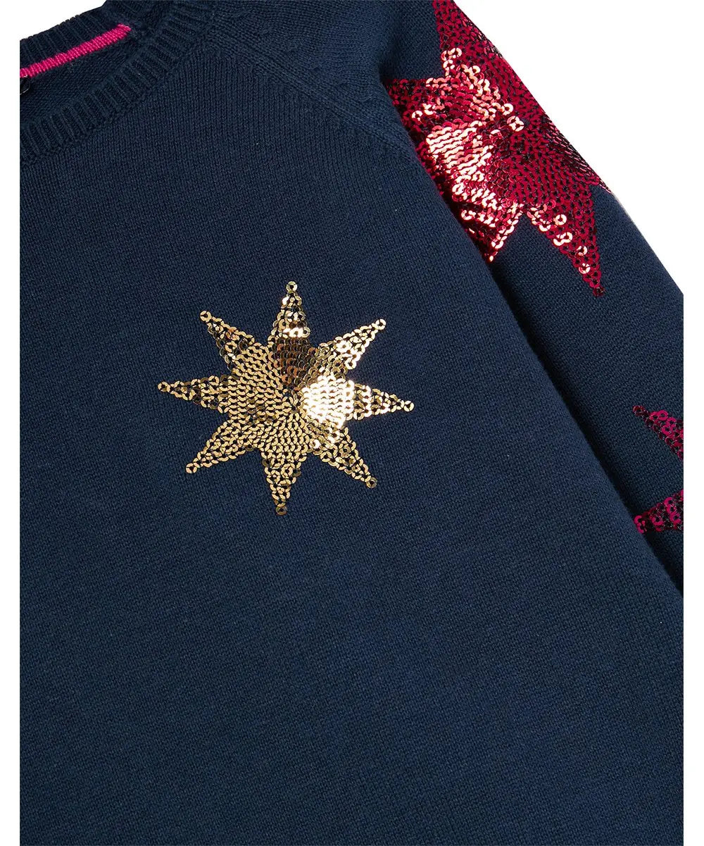 Navy & Goldtone Sequin Star Miranda Sweater - Girls | Joules | Joules | Jenni Kidz