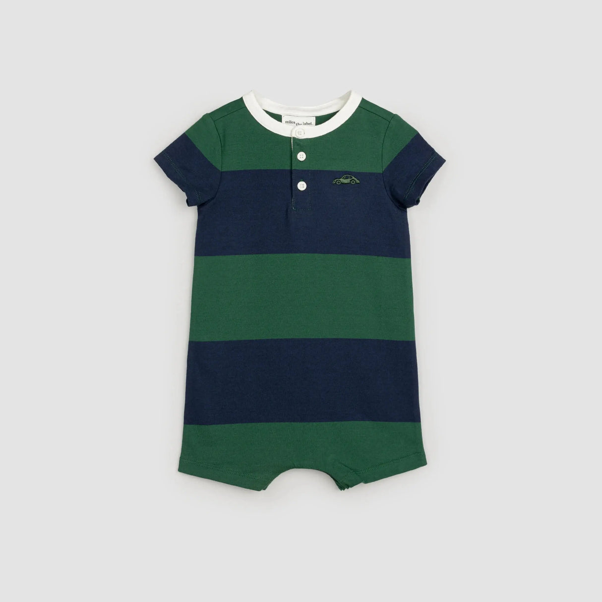 Navy and Racing Green Striped Henley Romper | Miles The Label | Miles The Label | Jenni Kidz