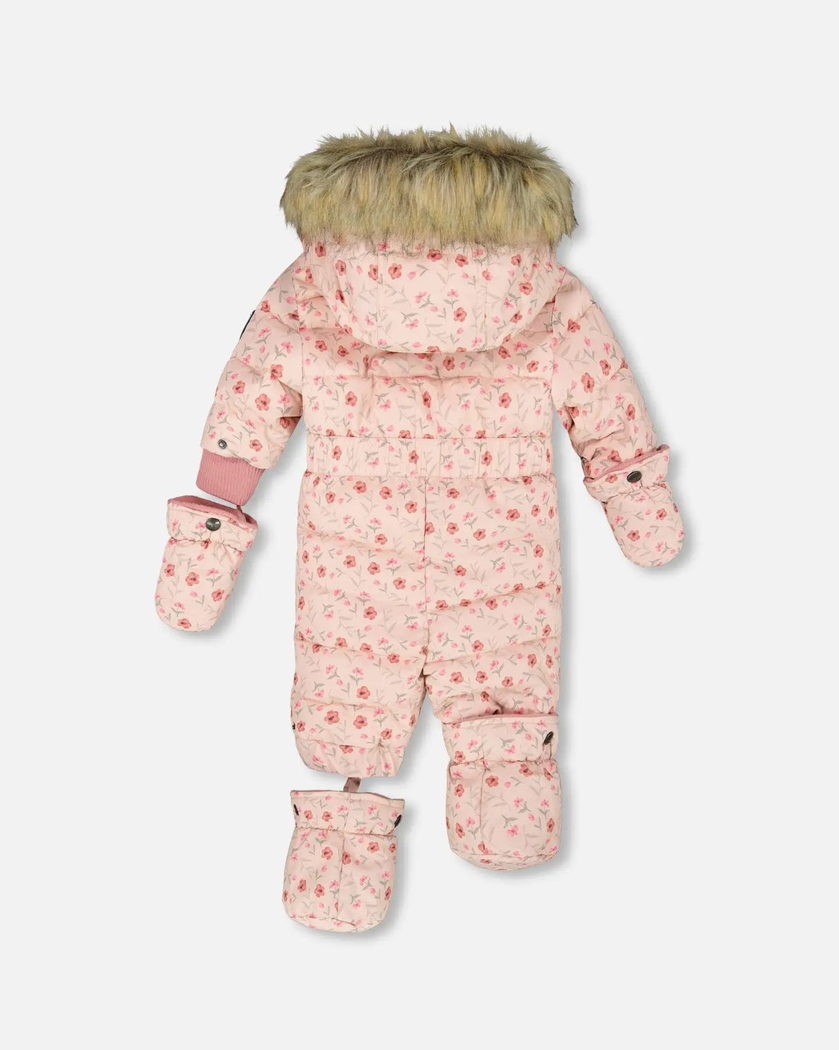 One-Piece Baby Original Puffy Snowsuit Pink Mini Flowers | Deux par Deux | Jenni Kidz