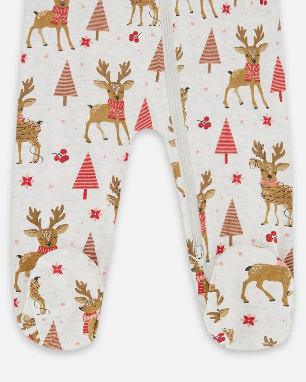 One-Piece Organic Cotton Pajama Beige Girly Reindeer Print | Deux par Deux | Jenni Kidz
