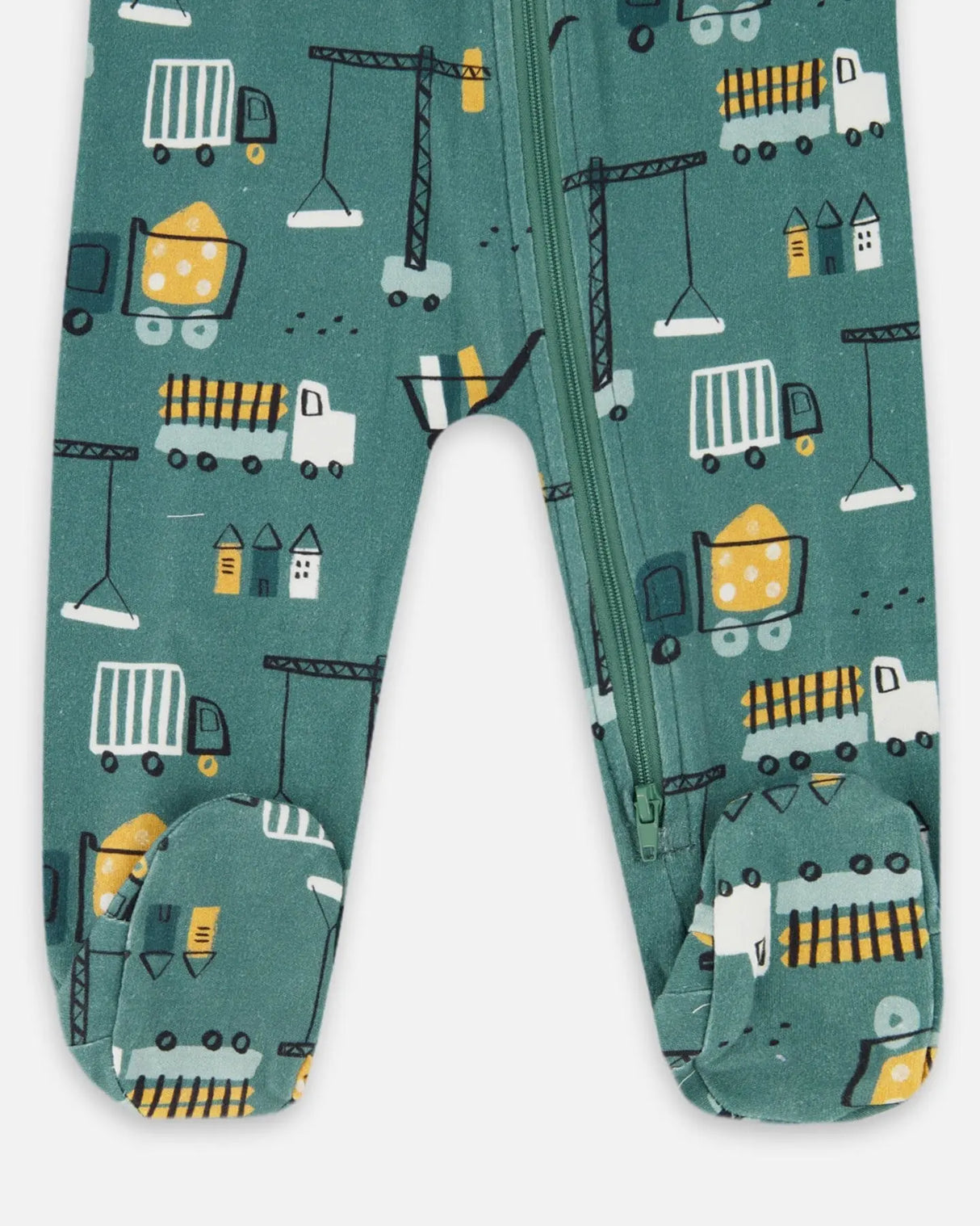 One-Piece Organic Cotton Pajama Teal Construction Print | Deux par Deux | Jenni Kidz