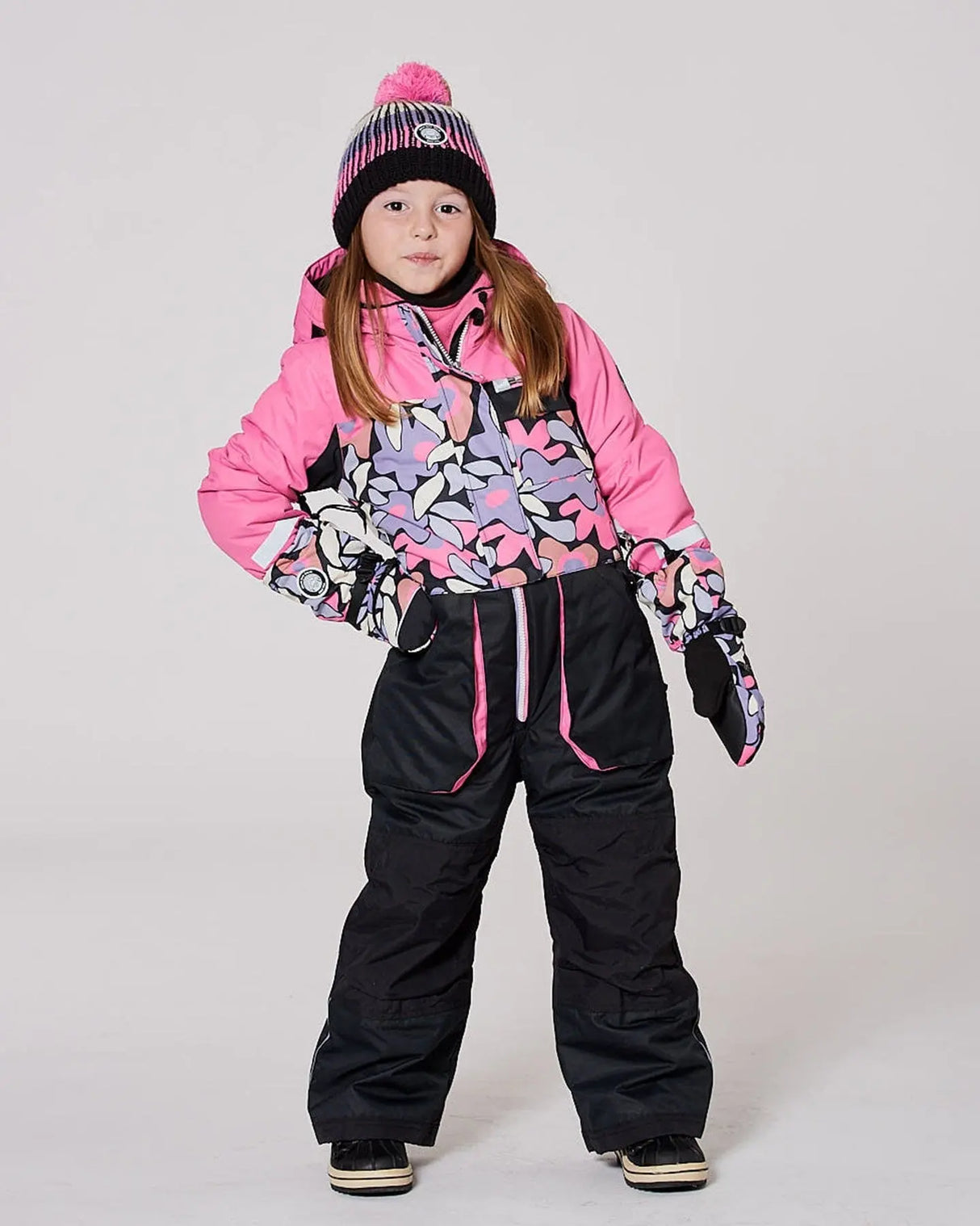 One-Piece Play Snowsuit Black Retro Flower Print | Deux par Deux | Jenni Kidz
