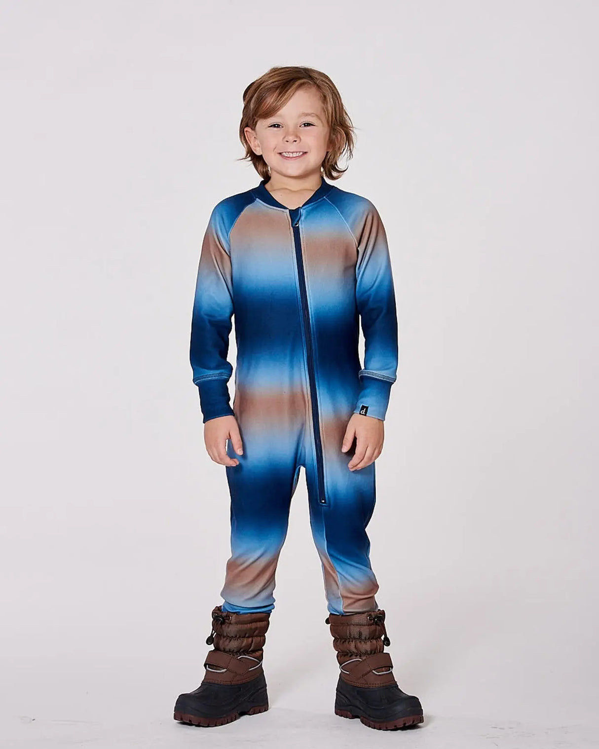 One-Piece Thermal Underwear Blue And Beige Gradient | Deux par Deux | Jenni Kidz