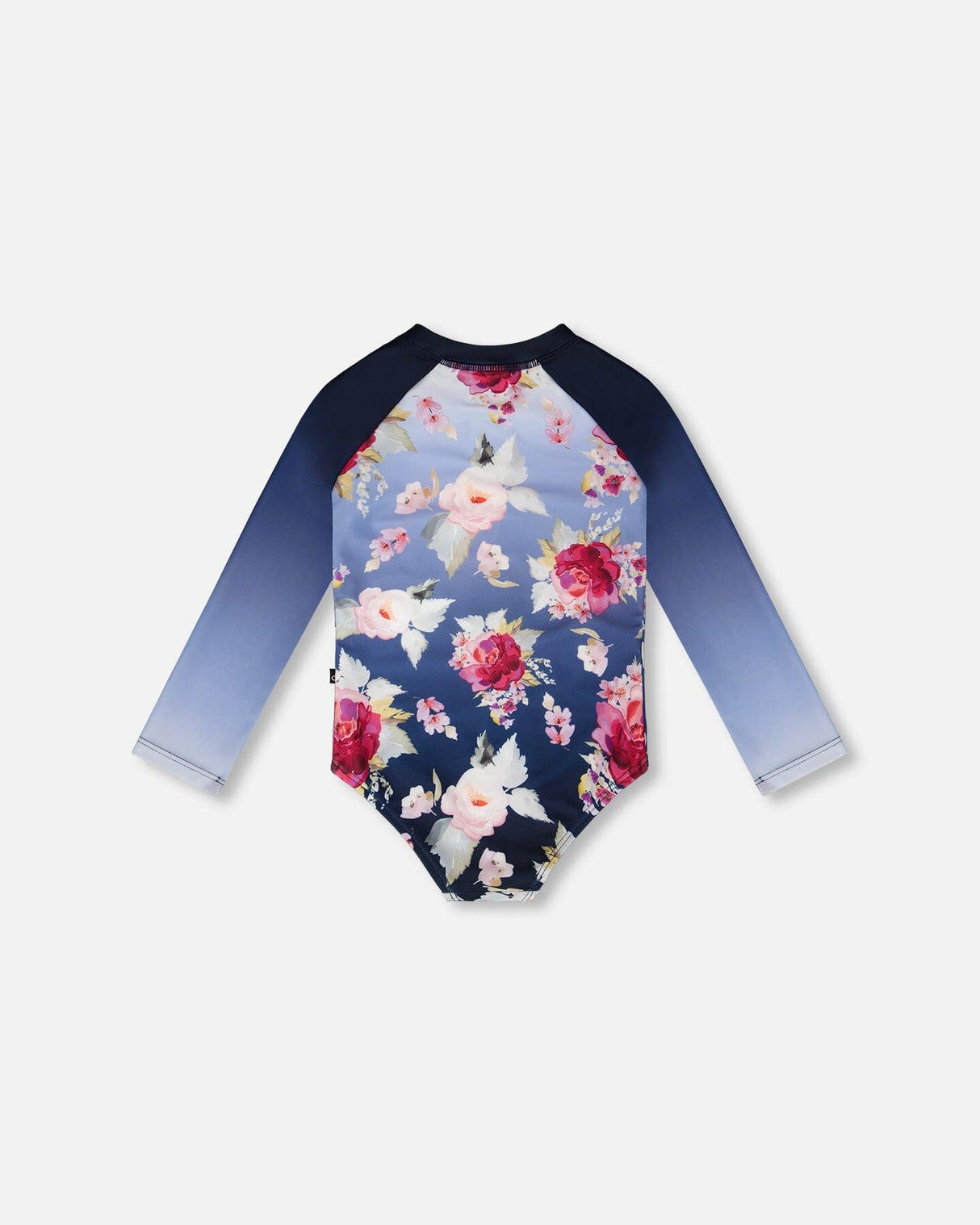Back view of Blue Rose long sleeve rashguard one-piece for girls