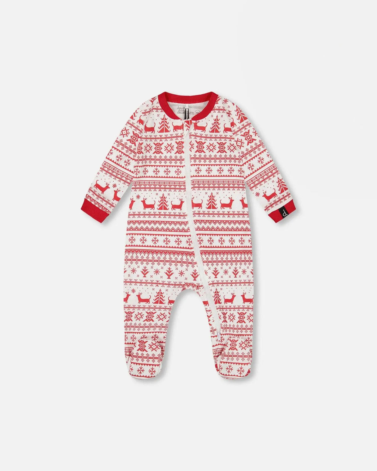 Organic Cotton Baby One-Piece Pajama Red And White Fairisle | Deux par Deux | Jenni Kidz