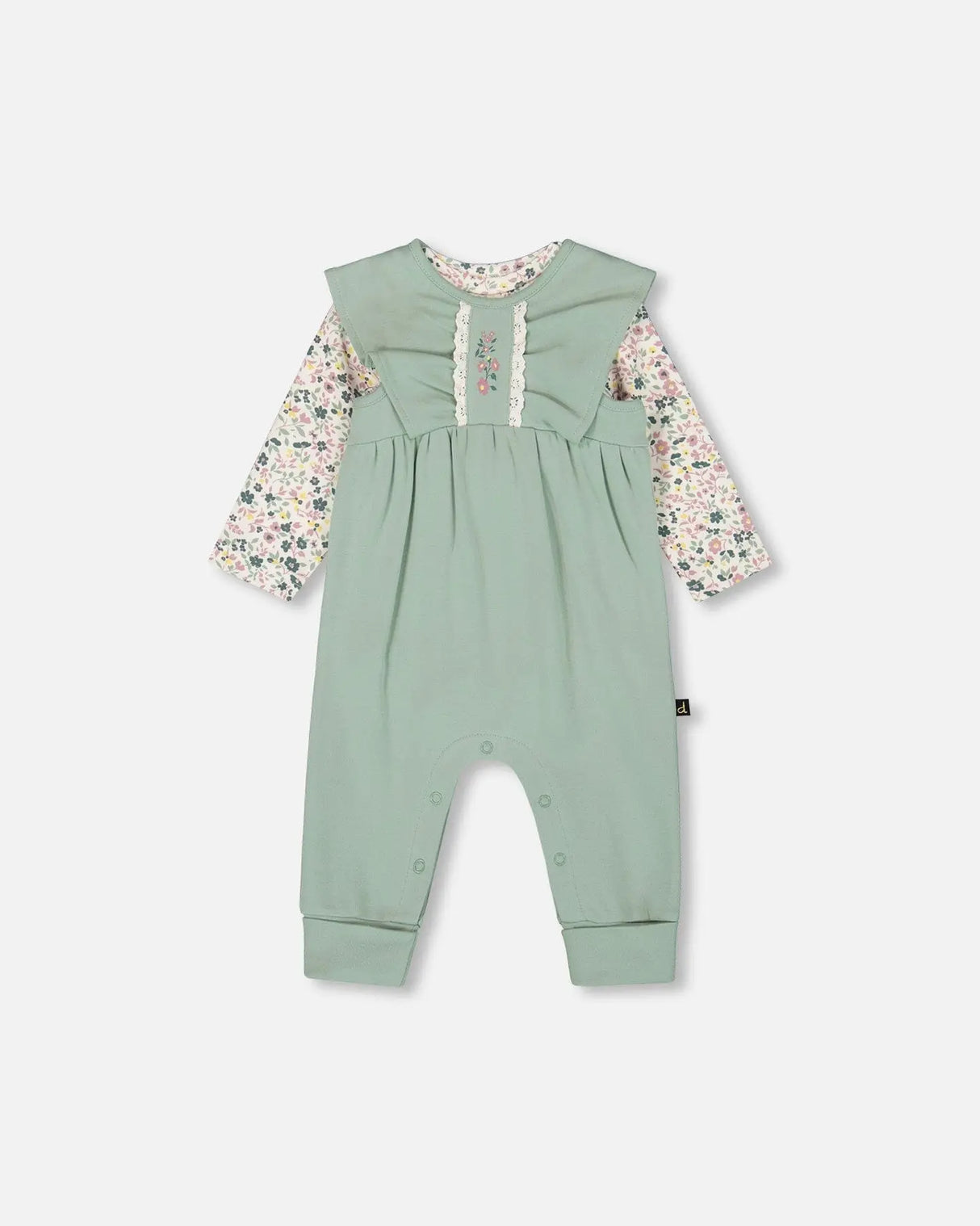 Organic Cotton Bodysuit And Sleeveless Overalls Set Jade Green | Deux par Deux | Jenni Kidz