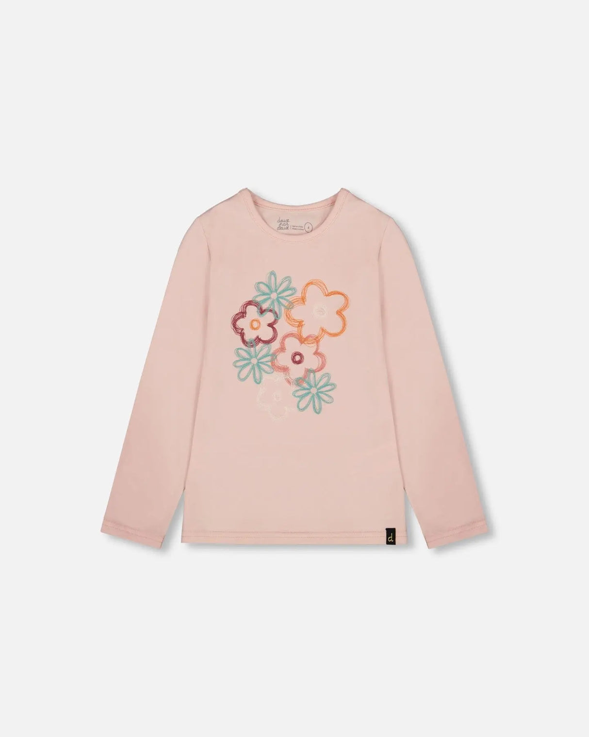 Organic Cotton Long Sleeve T-Shirt Light Pink With Big Flowers | Deux par Deux | Jenni Kidz