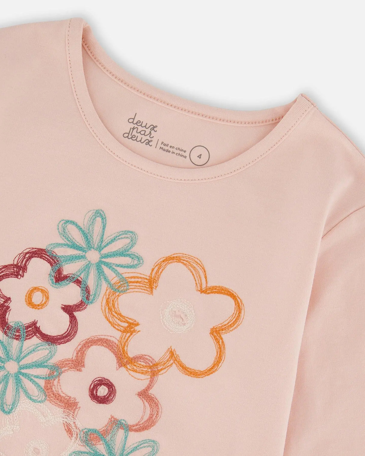 Organic Cotton Long Sleeve T-Shirt Light Pink With Big Flowers | Deux par Deux | Jenni Kidz