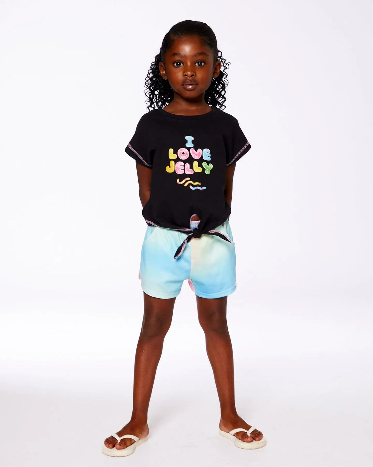 Organic Cotton Tee With Print And Knot Black And Multicolored | Deux par Deux | Jenni Kidz