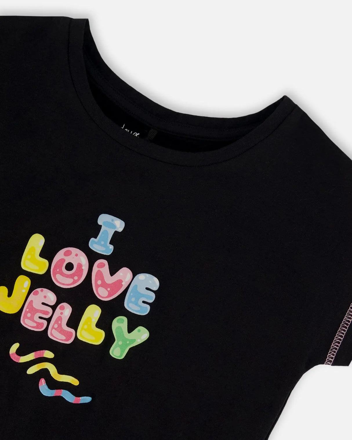 Organic Cotton Tee With Print And Knot Black And Multicolored | Deux par Deux | Jenni Kidz