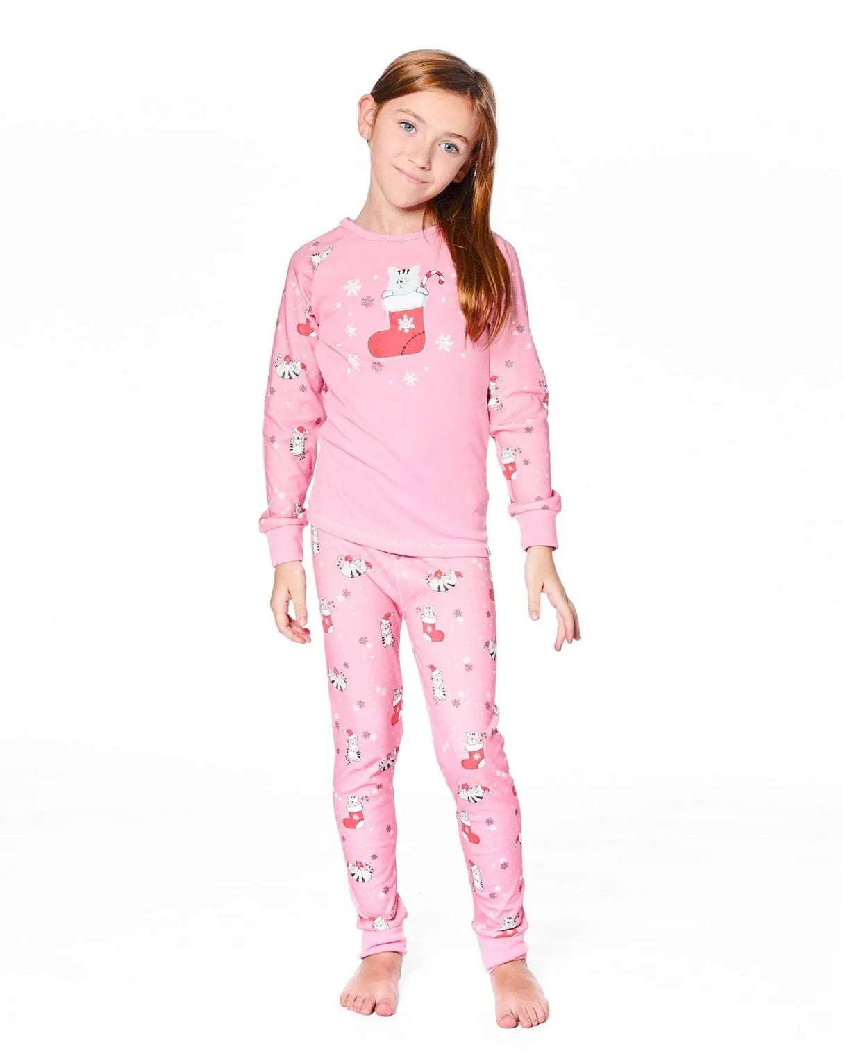 Organic Cotton Two-Piece Pajamas Pink Cat Print | Deux par Deux | Jenni Kidz