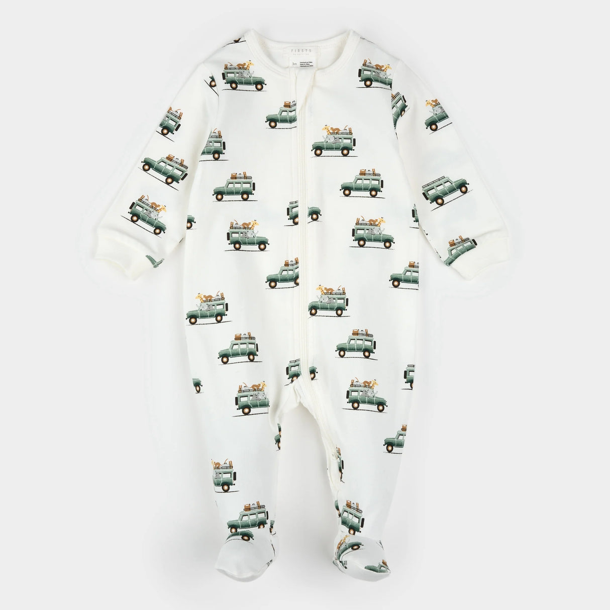 Petit Lem baby safari jeep print footed sleeper organic cotton