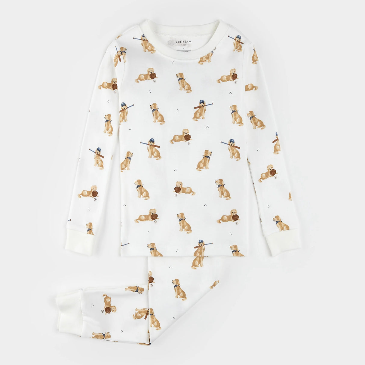 Petit Lem kids golden retriever print pajama set off-white organic cotton