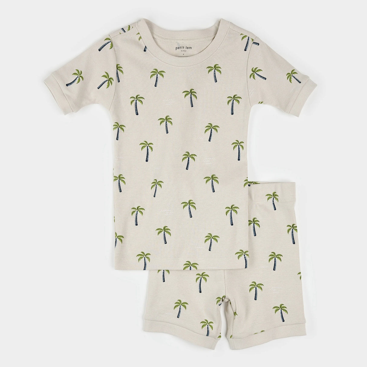 Petit Lem kids palm tree summer pajama set crème organic cotton