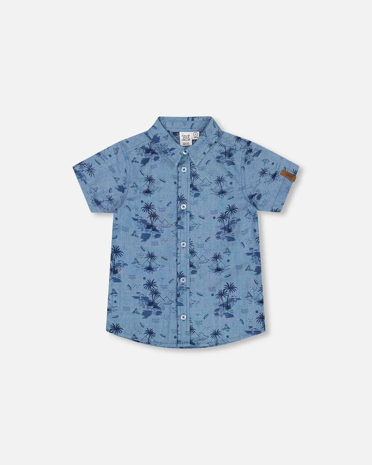 Printed Chambray Short Sleeve Shirt Pale Blue And Navy | Deux par Deux | Jenni Kidz