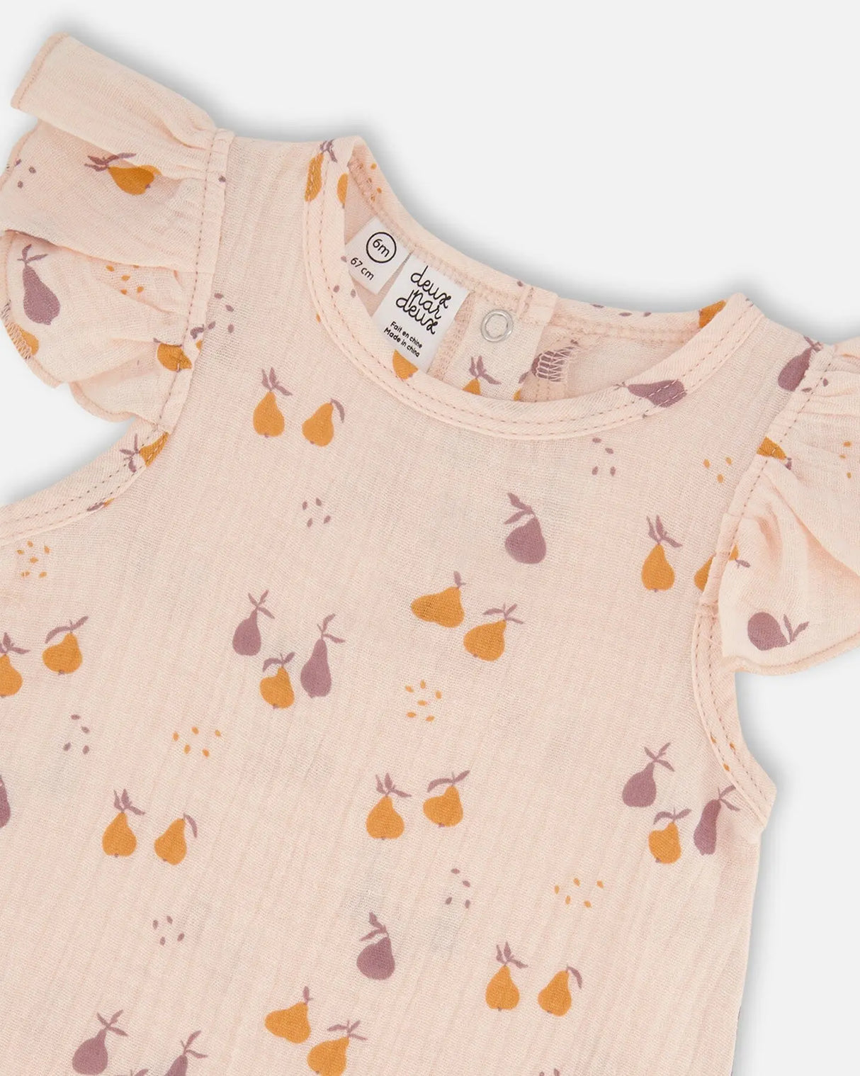 Printed Muslin One Piece Romper Peach With Pears | Deux par Deux | Jenni Kidz