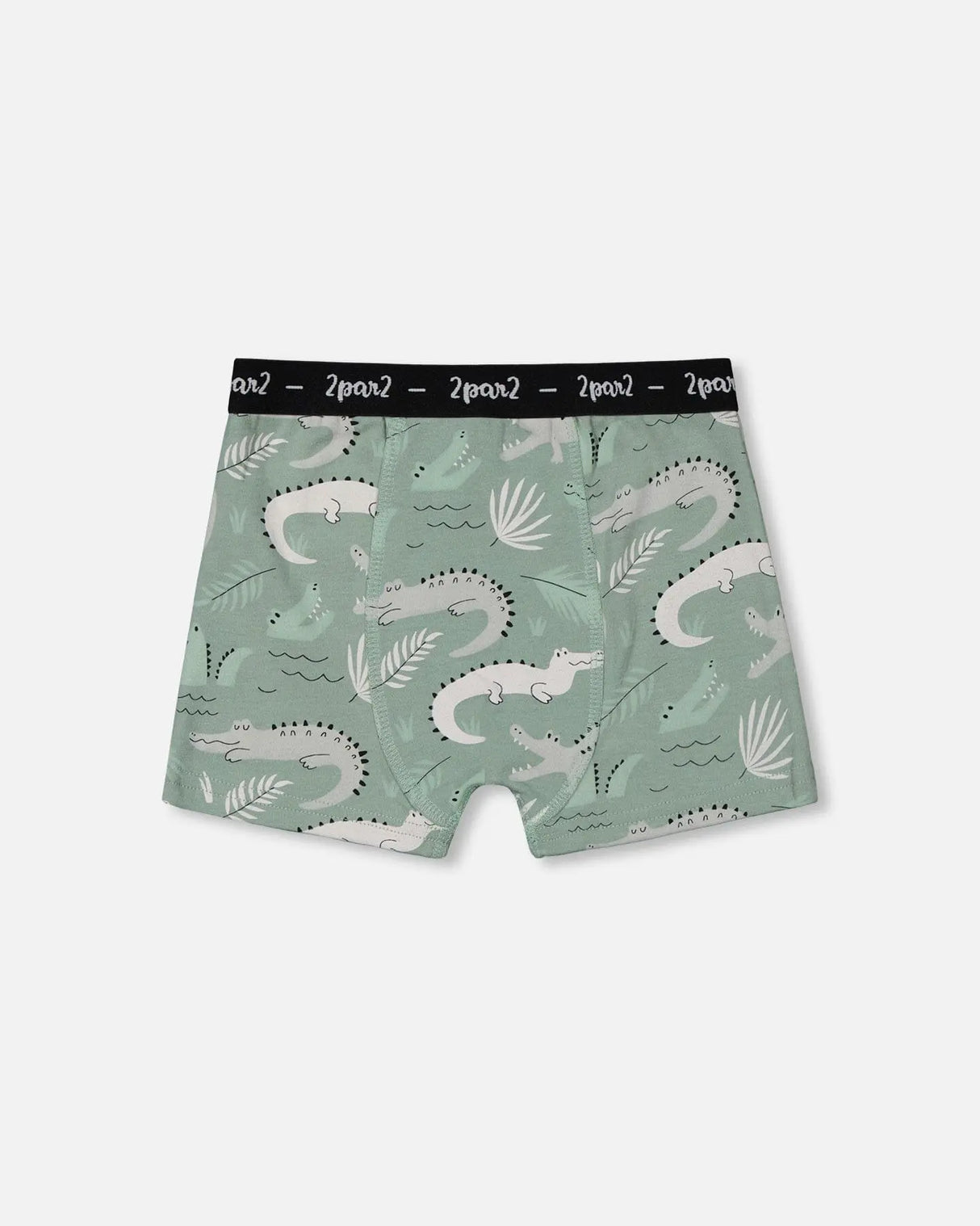 Printed Organic Cotton Boxer Shorts Light Sage And Gray Crocodile | Deux par Deux | Jenni Kidz