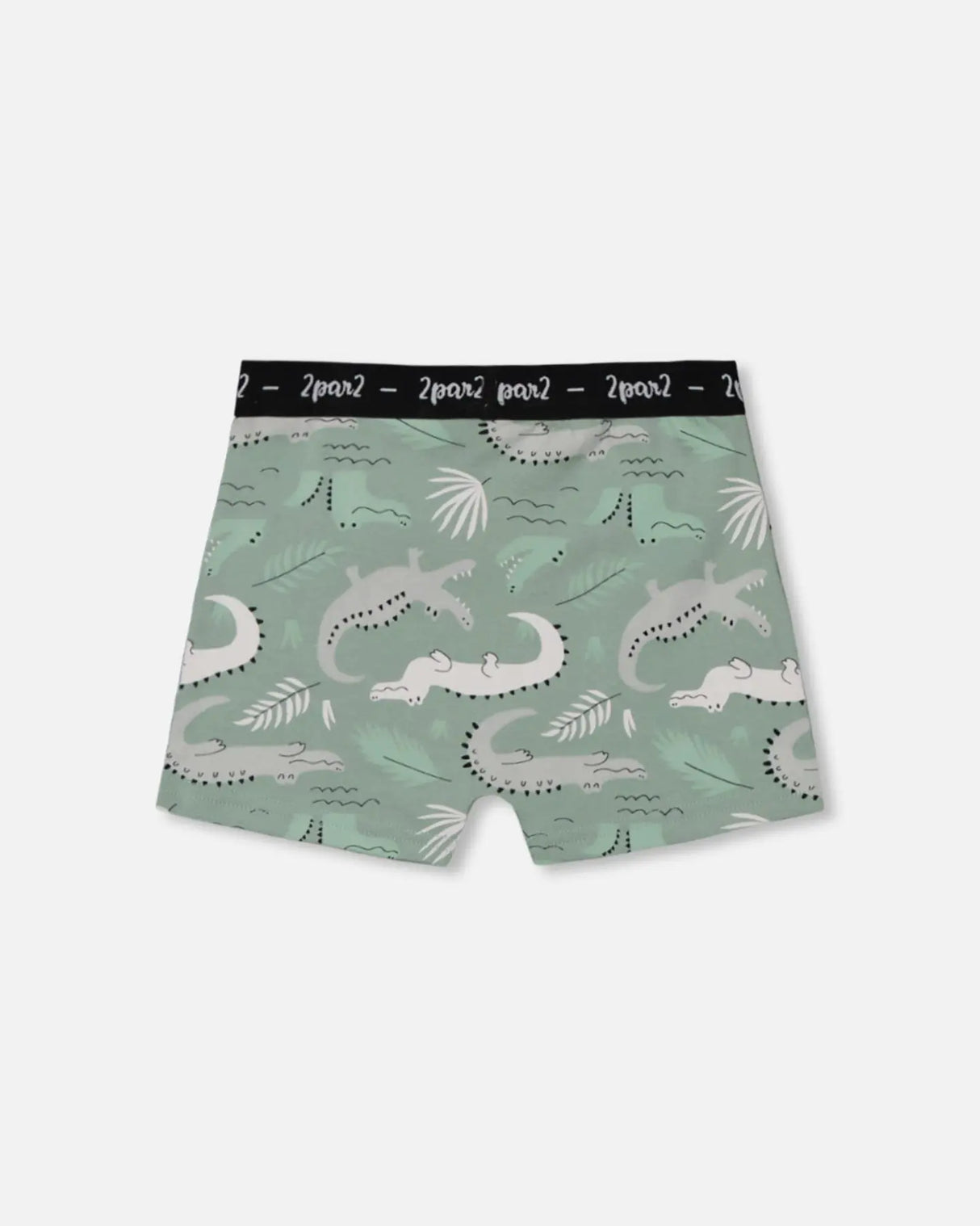 Printed Organic Cotton Boxer Shorts Light Sage And Gray Crocodile | Deux par Deux | Jenni Kidz