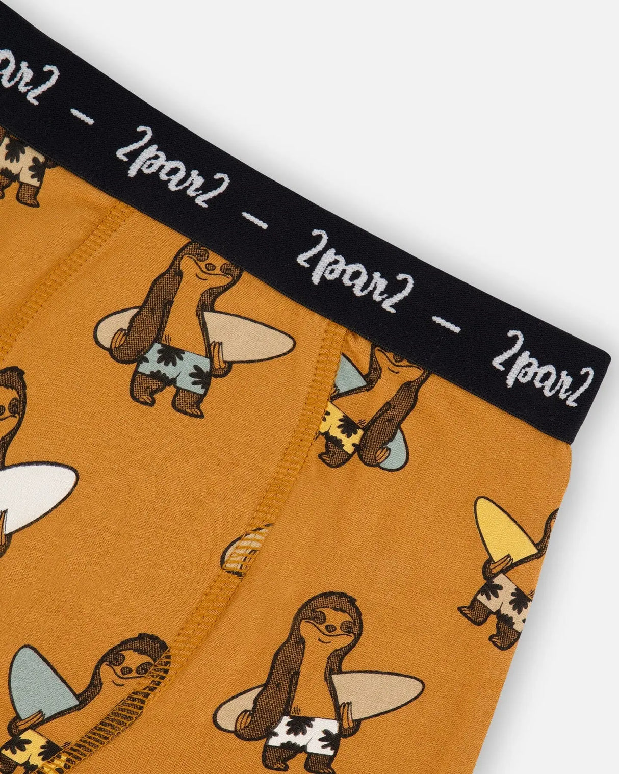 Printed Organic Cotton Boxer Shorts Sloths On Tan Background | Deux par Deux | Jenni Kidz
