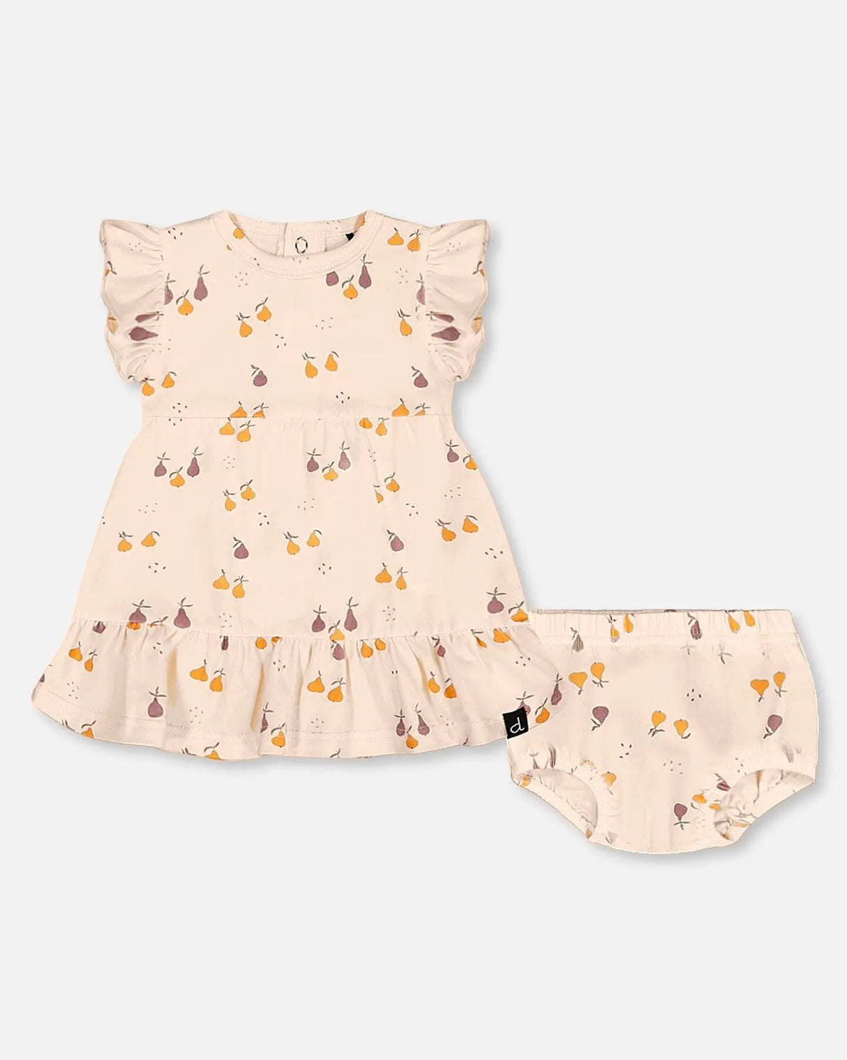 Printed Organic Cotton Dress And Bloomer Set Peach With Pears | Deux par Deux | Jenni Kidz