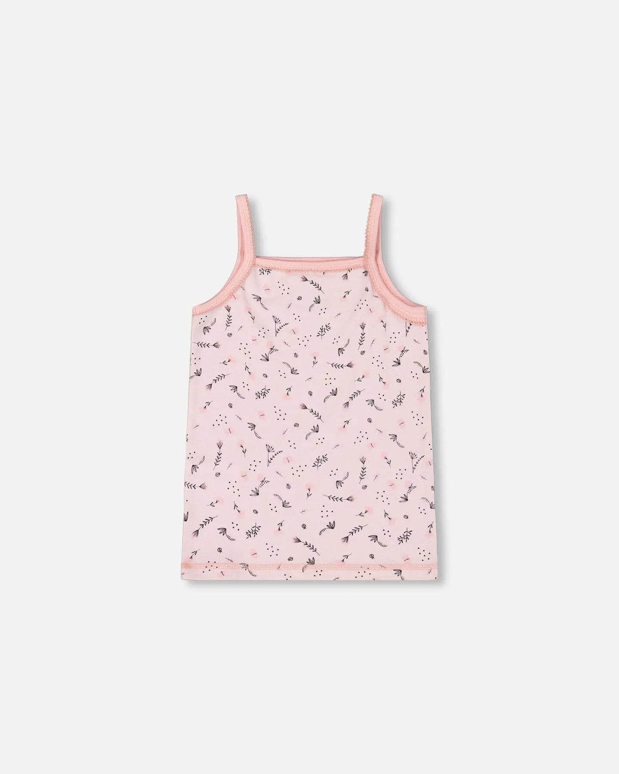 Printed Organic Cotton Tank Top Small Pink Flowers On Pale Pink Background | Deux par Deux | Jenni Kidz