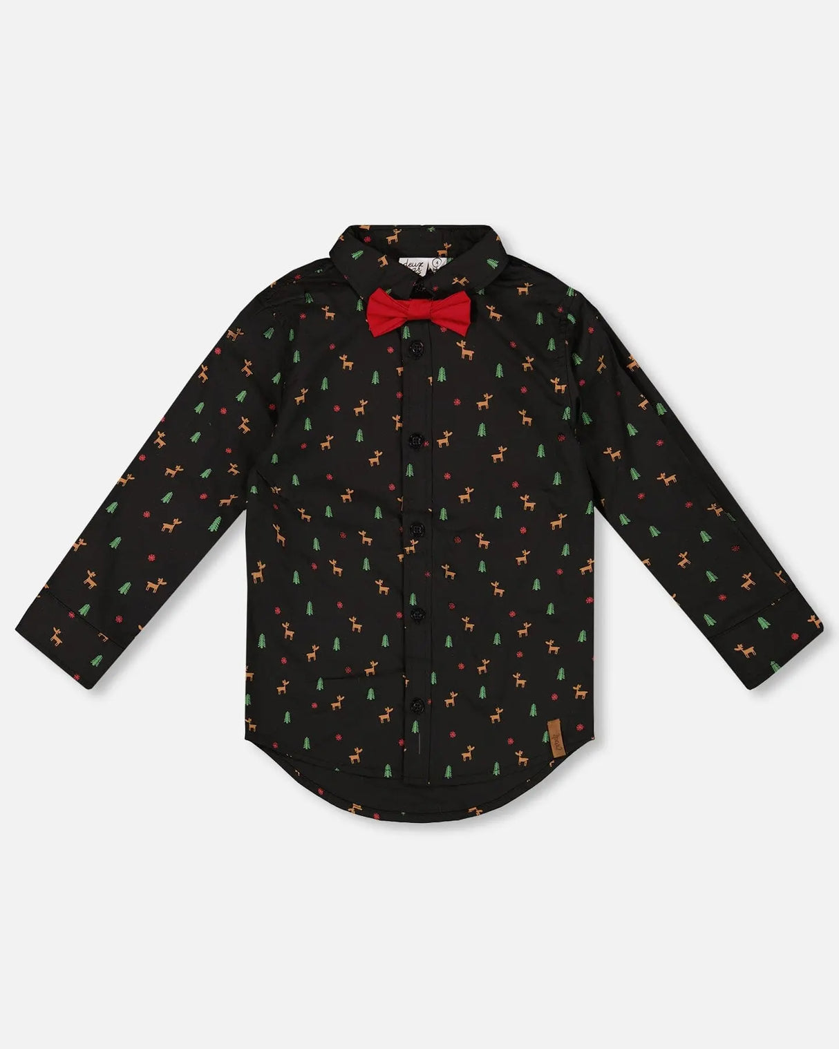 Printed Poplin Shirt Black And Multicolor With Bow Tie | Deux par Deux | Jenni Kidz