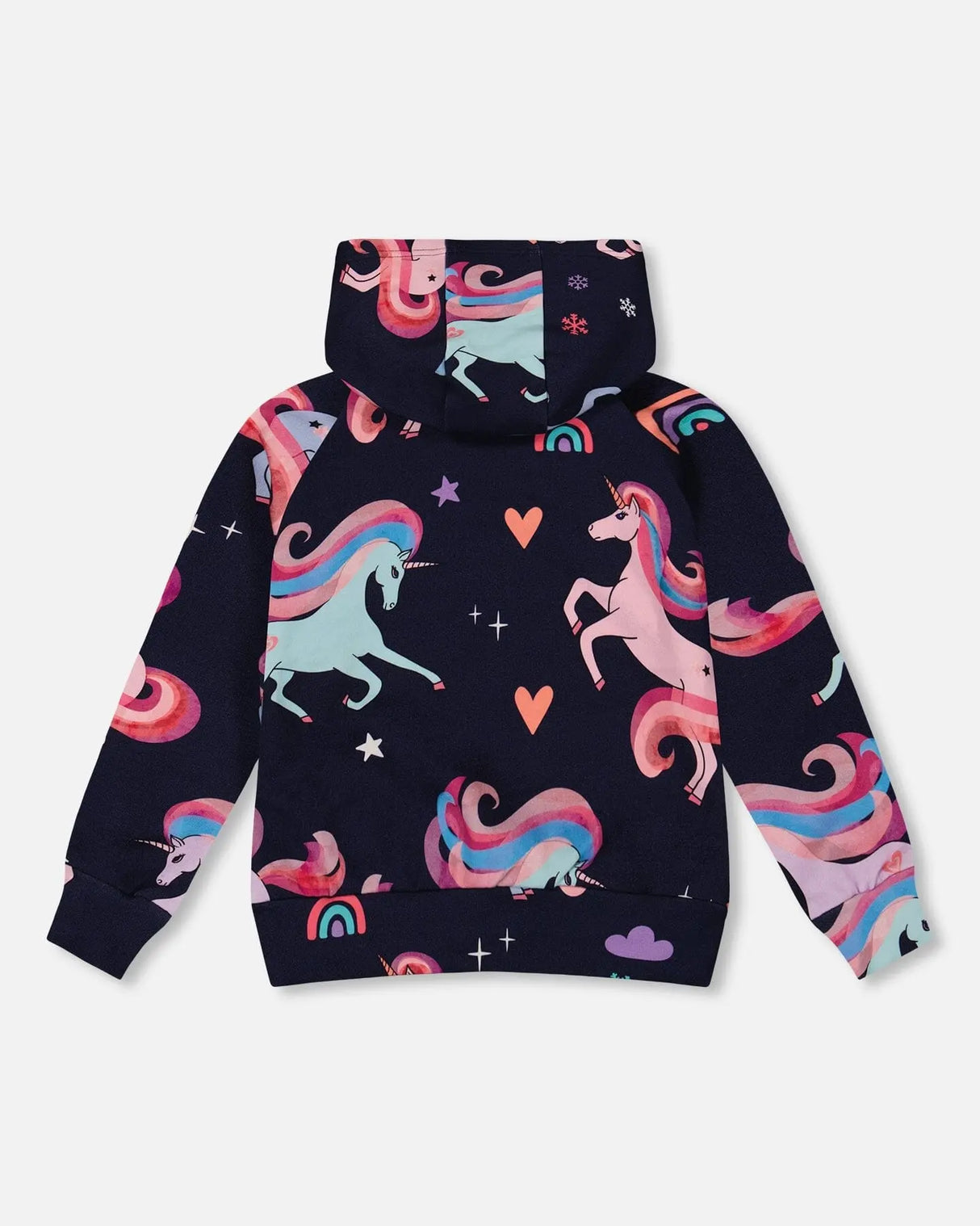 Pullover Fleece Hoodie Navy Unicorn Print | Deux par Deux | Jenni Kidz