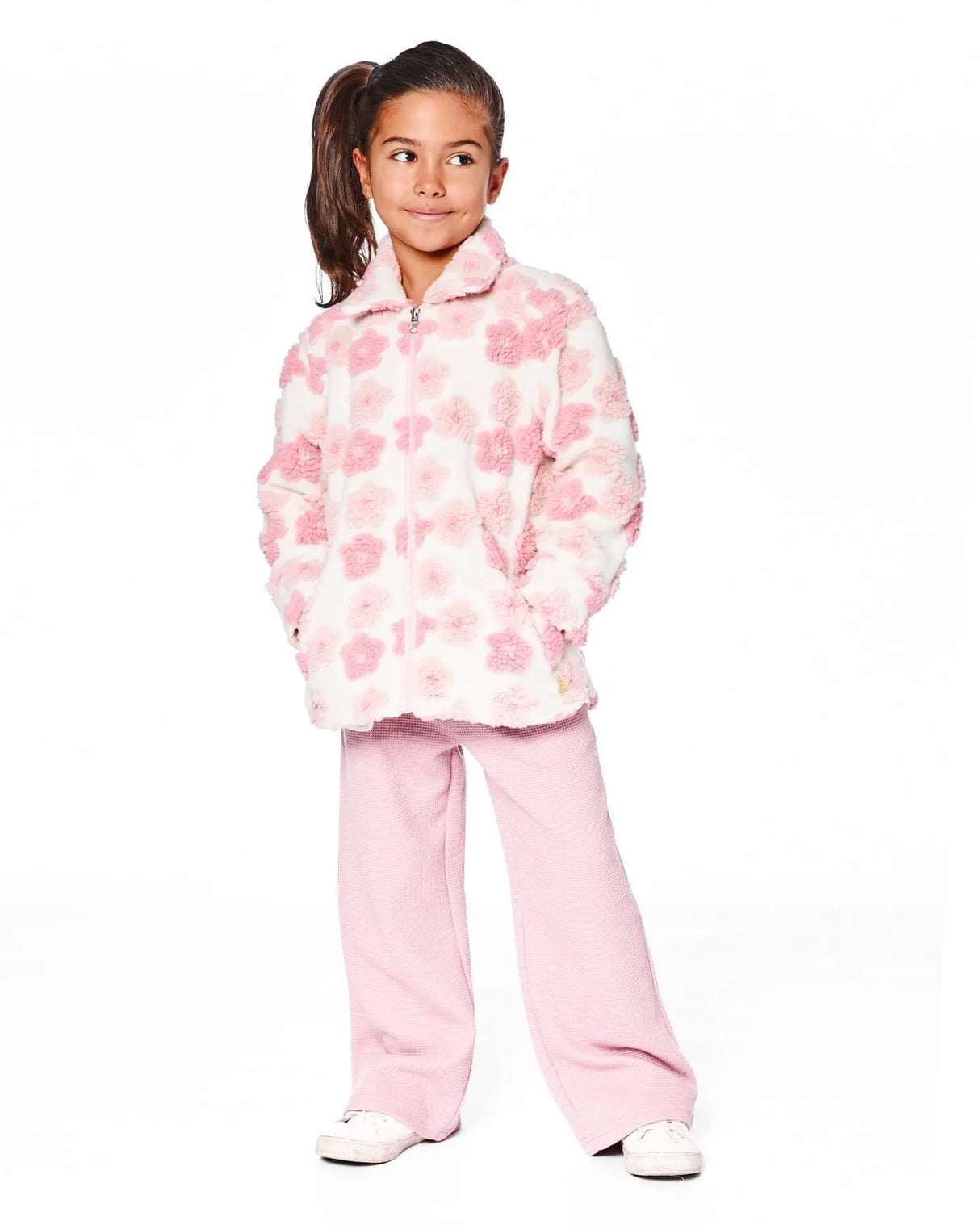 Sherpa Overshirt Off-White And Pink | Deux par Deux | Jenni Kidz