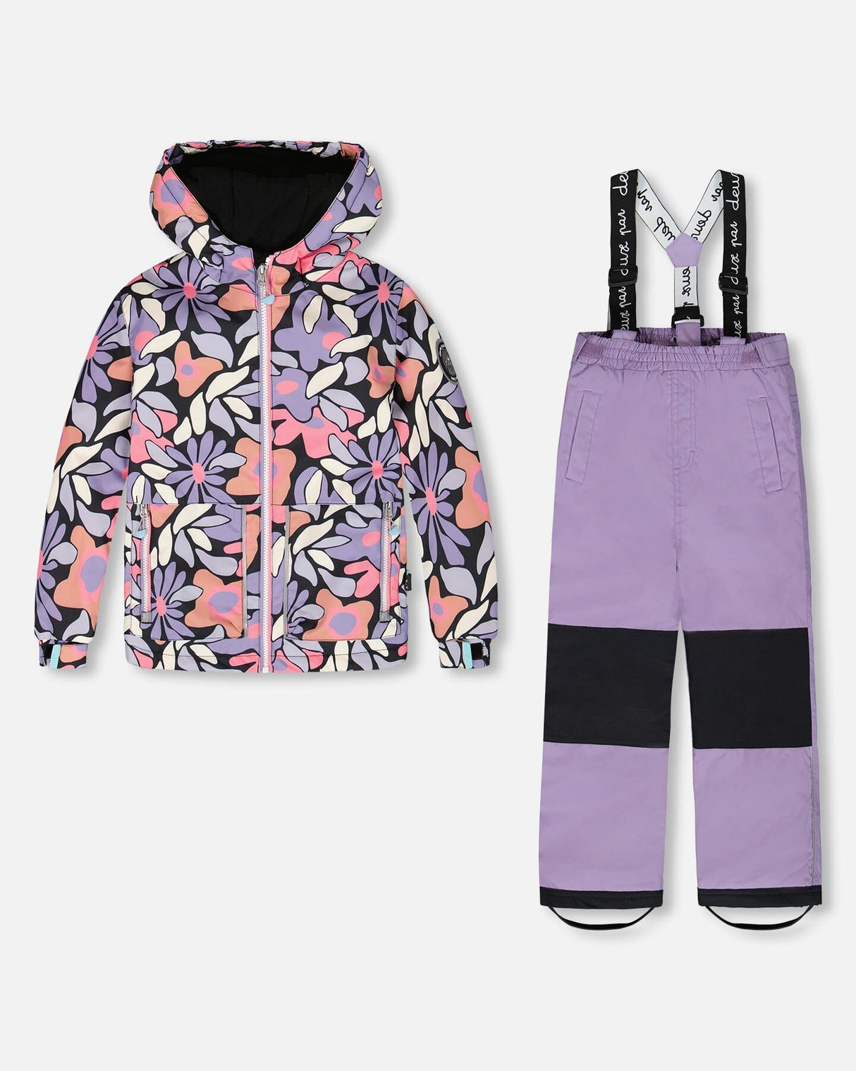 Shop Deux par Deux purple gray two-piece snowsuit – jacket and pants front view