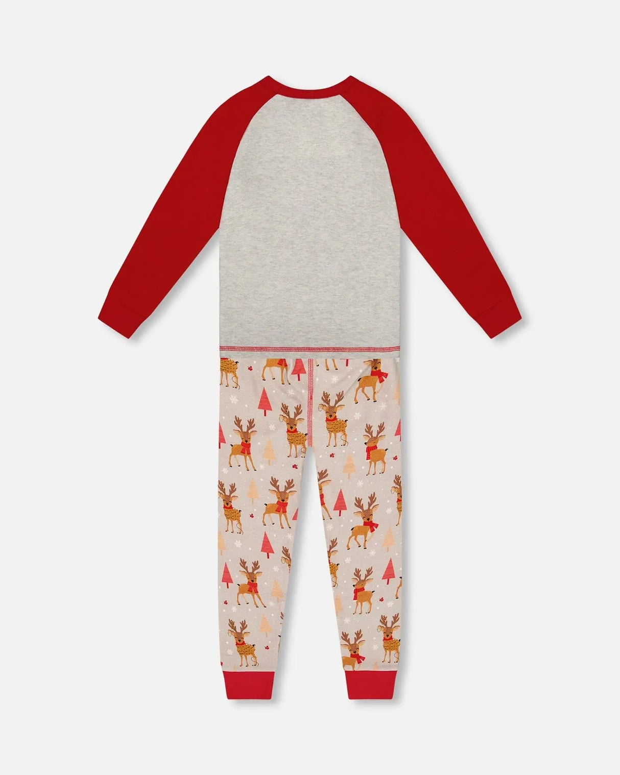 Two-Piece Organic Cotton Pajama Set Beige Reindeer Print | Deux par Deux | Jenni Kidz