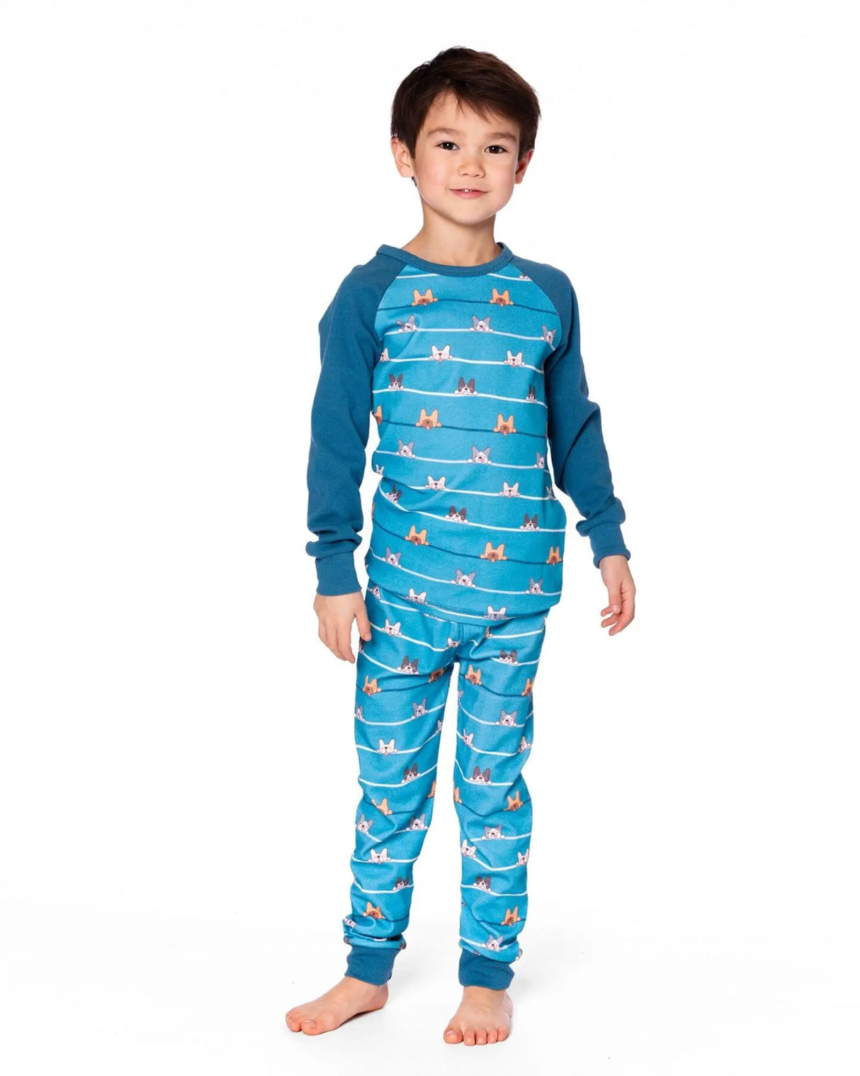 Two-Piece Organic Cotton Pajama Set Blue Dog Print | Deux par Deux | Jenni Kidz