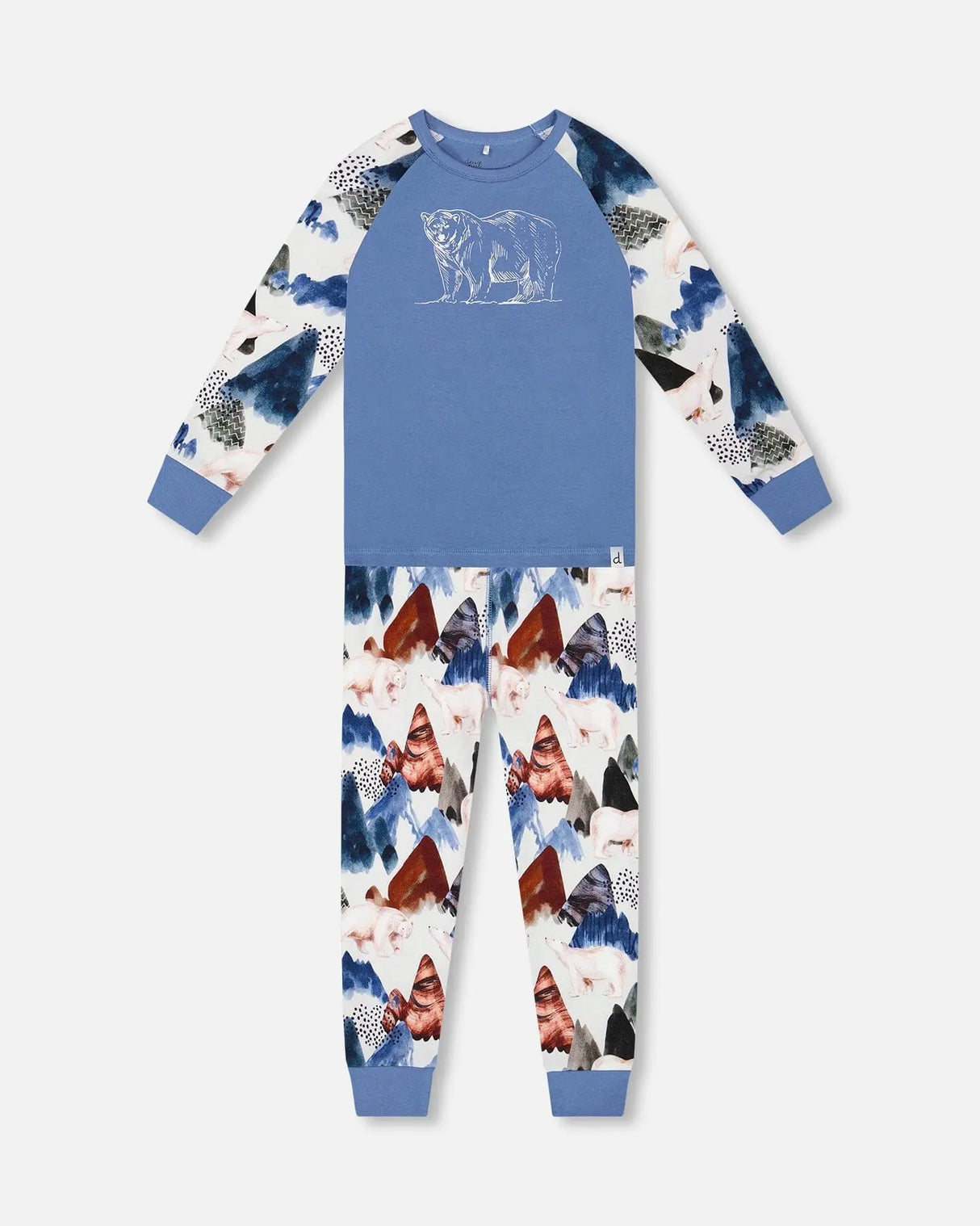 Two-Piece Organic Cotton Pajama Set White Bear Print | Deux par Deux | Jenni Kidz