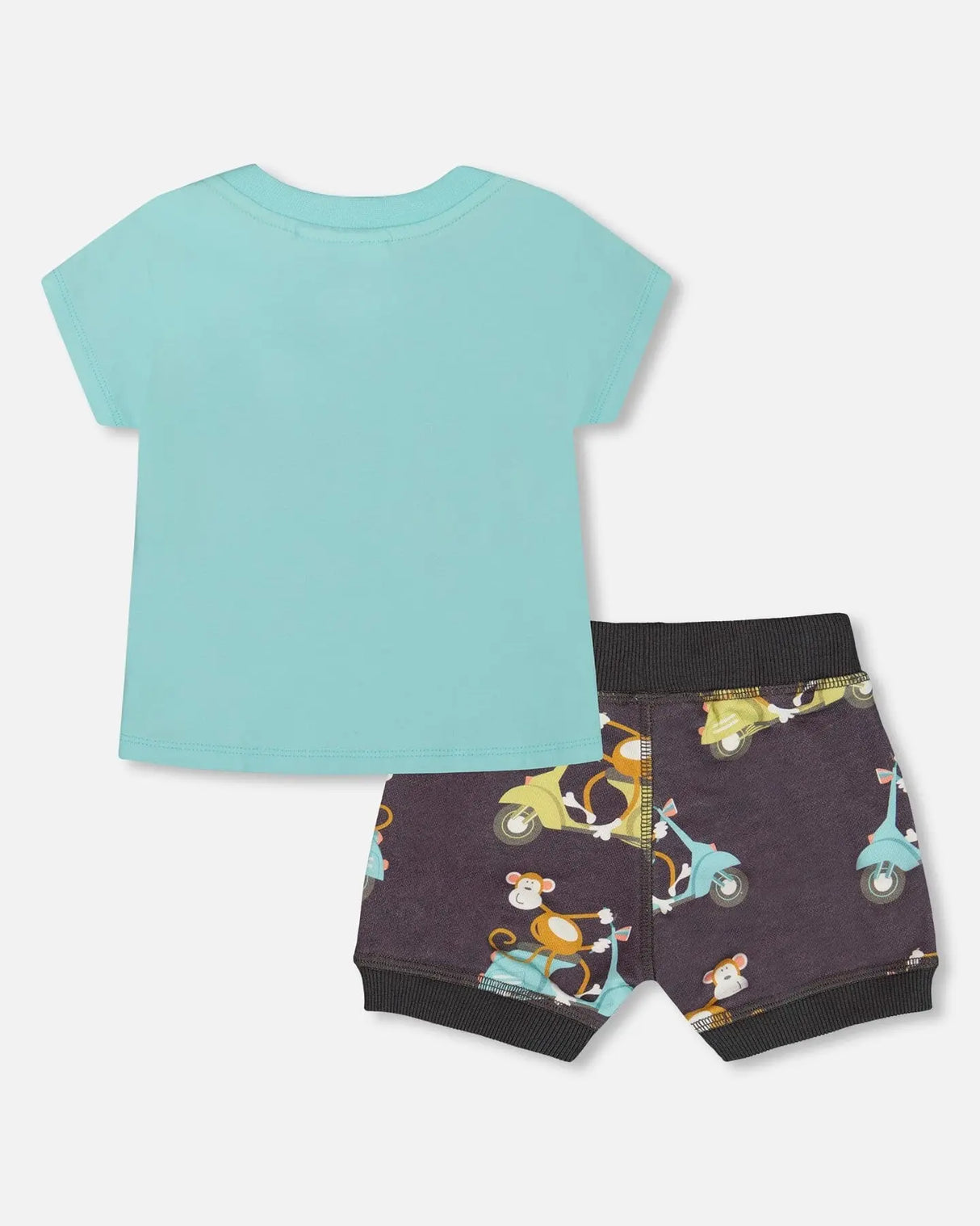 Two-Piece Top And Short Set Monkey On Navy And Turquoise Moped | Deux par Deux | Jenni Kidz