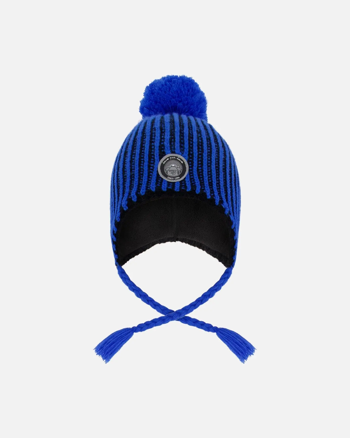 Winter Peruvian Knit Hat With Pompom And Lining Black And Blue | Deux par Deux | Jenni Kidz